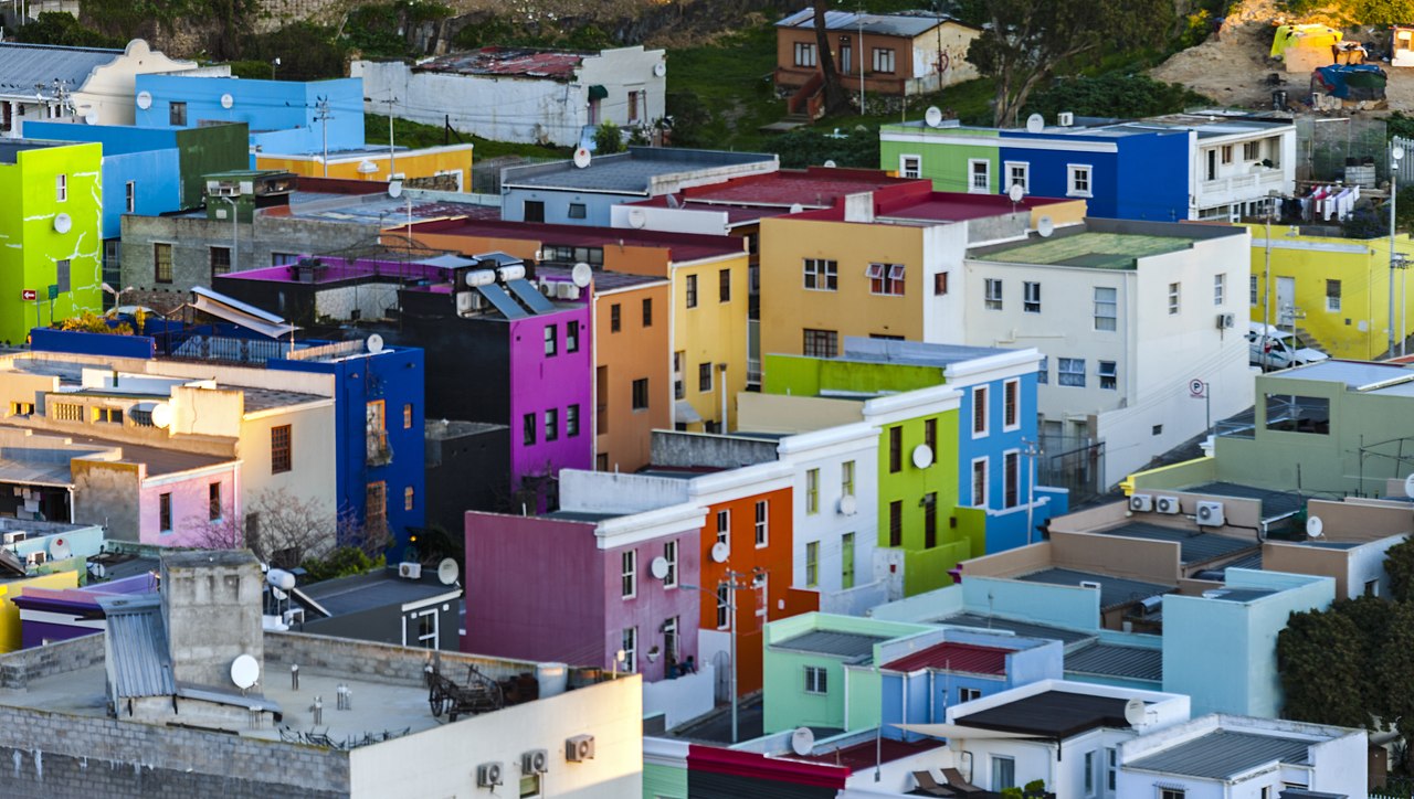 Dawn rooftop view over Bo-Kaap's colorful houses