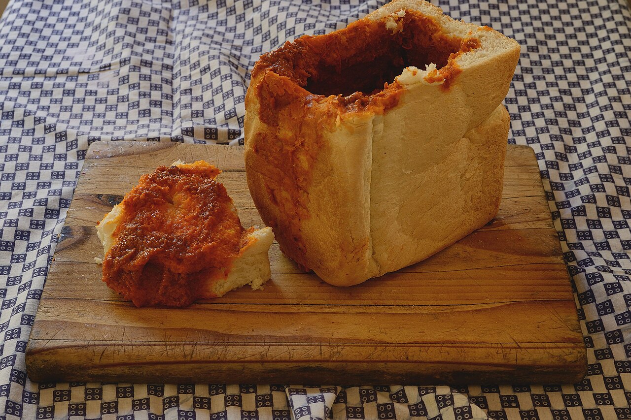 Chicken curry bunny chow, Durban