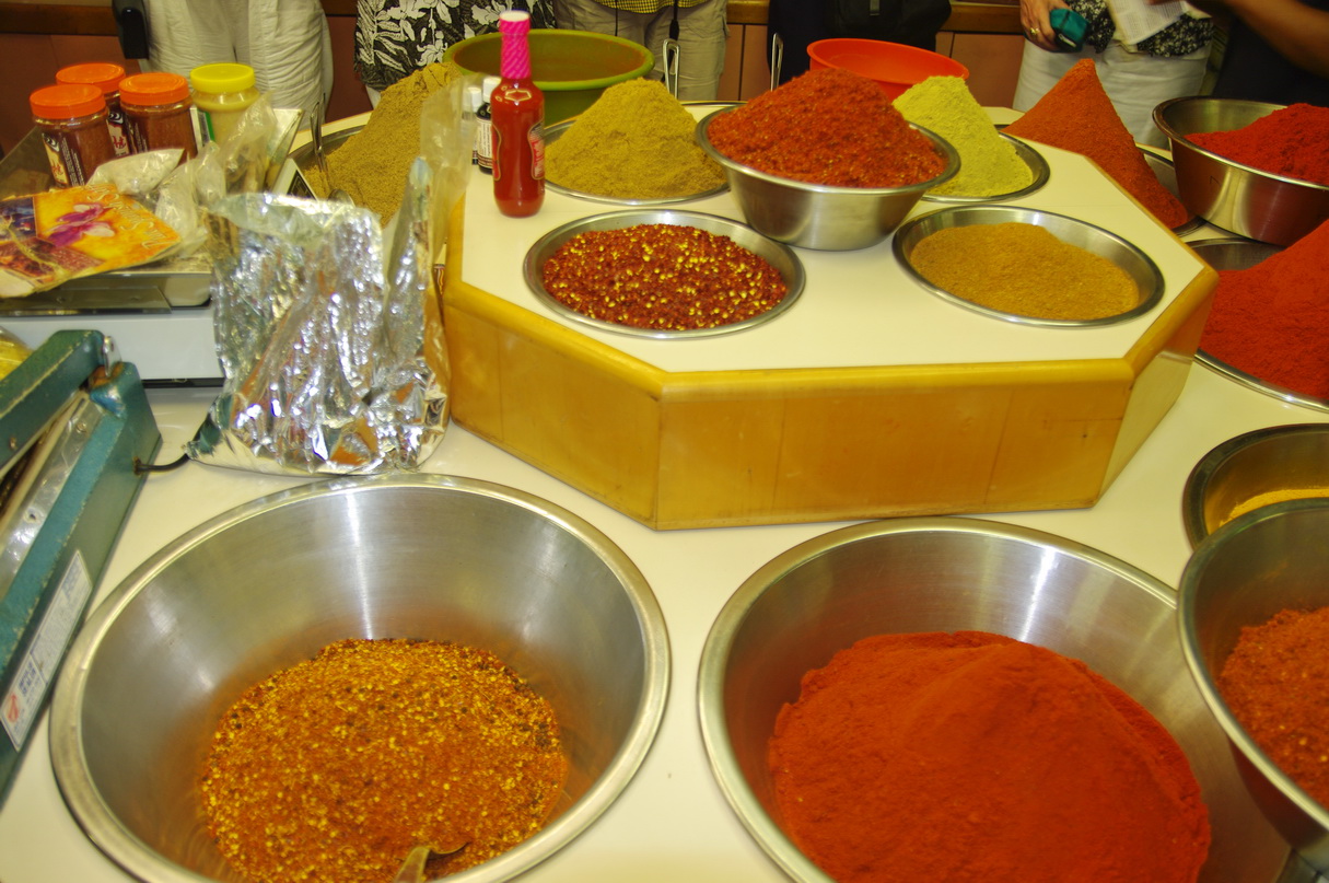 Curry and spice display at Victoria Street Market, Durban