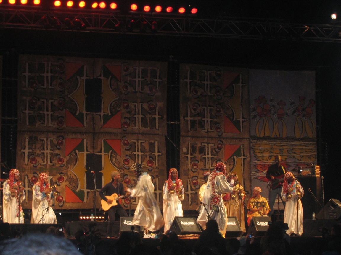 Gnaoua musicians performing at the Gnaoua festival in Essaouira