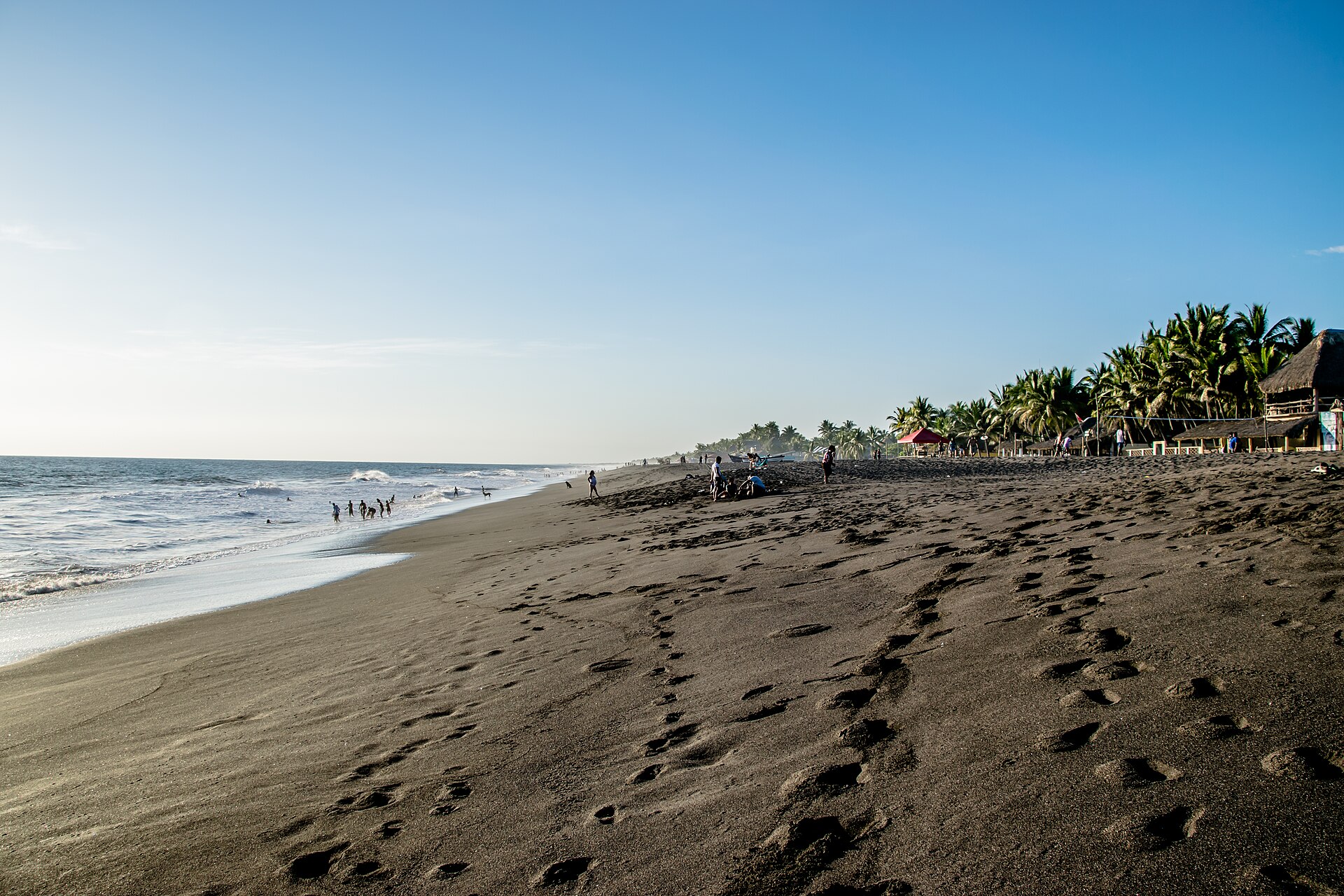 Black volcanic sand beach on Guatemala's Pacific coast