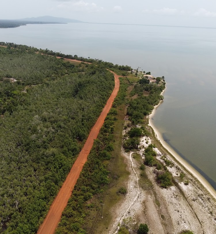 Aerial view of Lake Piso near Robertsport, Liberia