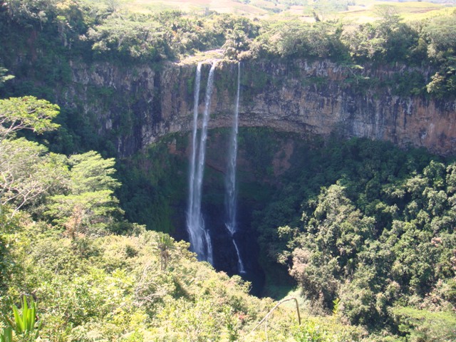 Chamarel Waterfall dropping through a forested gorge in southwest Mauritius