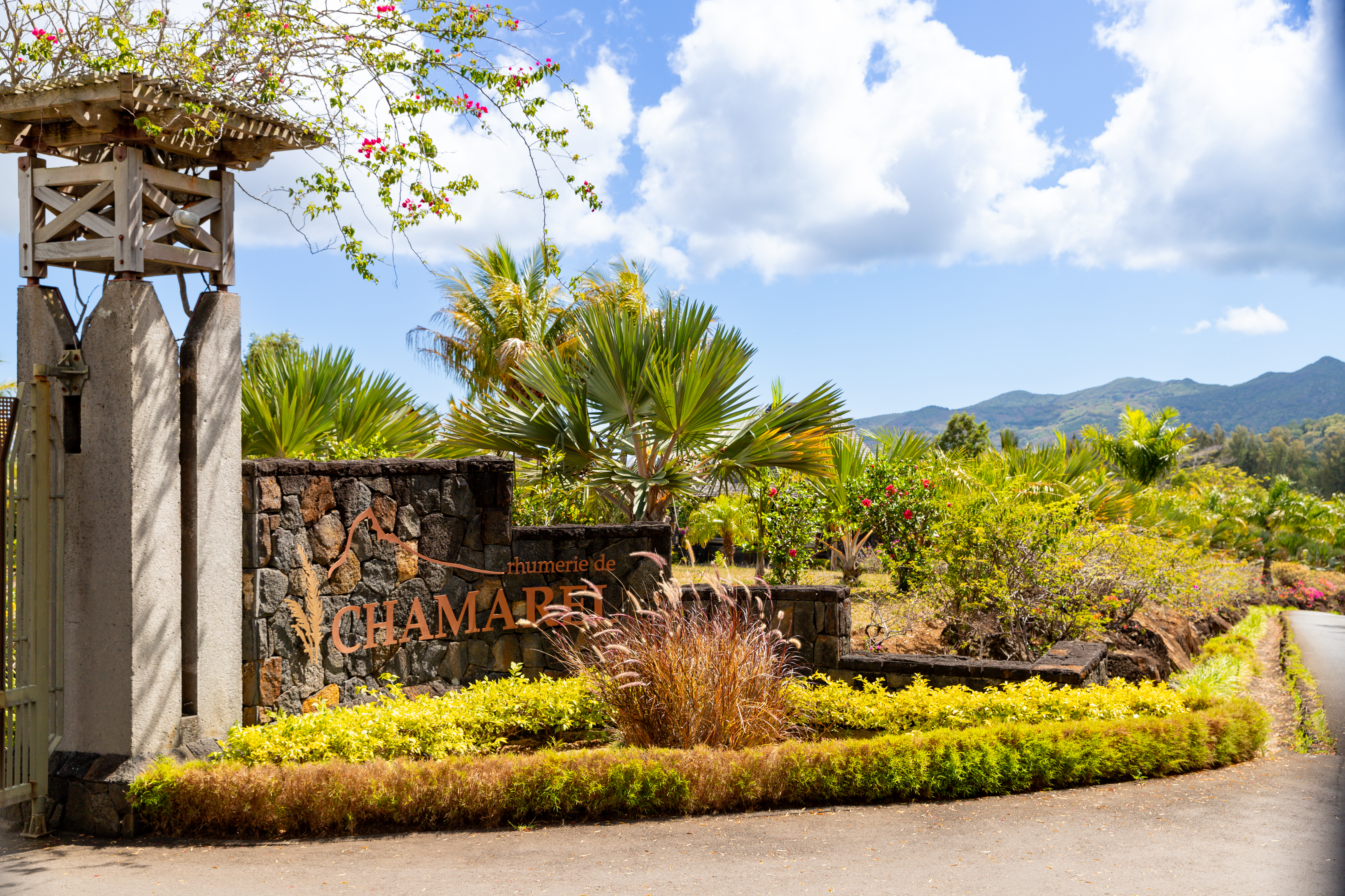 Entrance to the Rhumerie de Chamarel rum distillery in southwest Mauritius