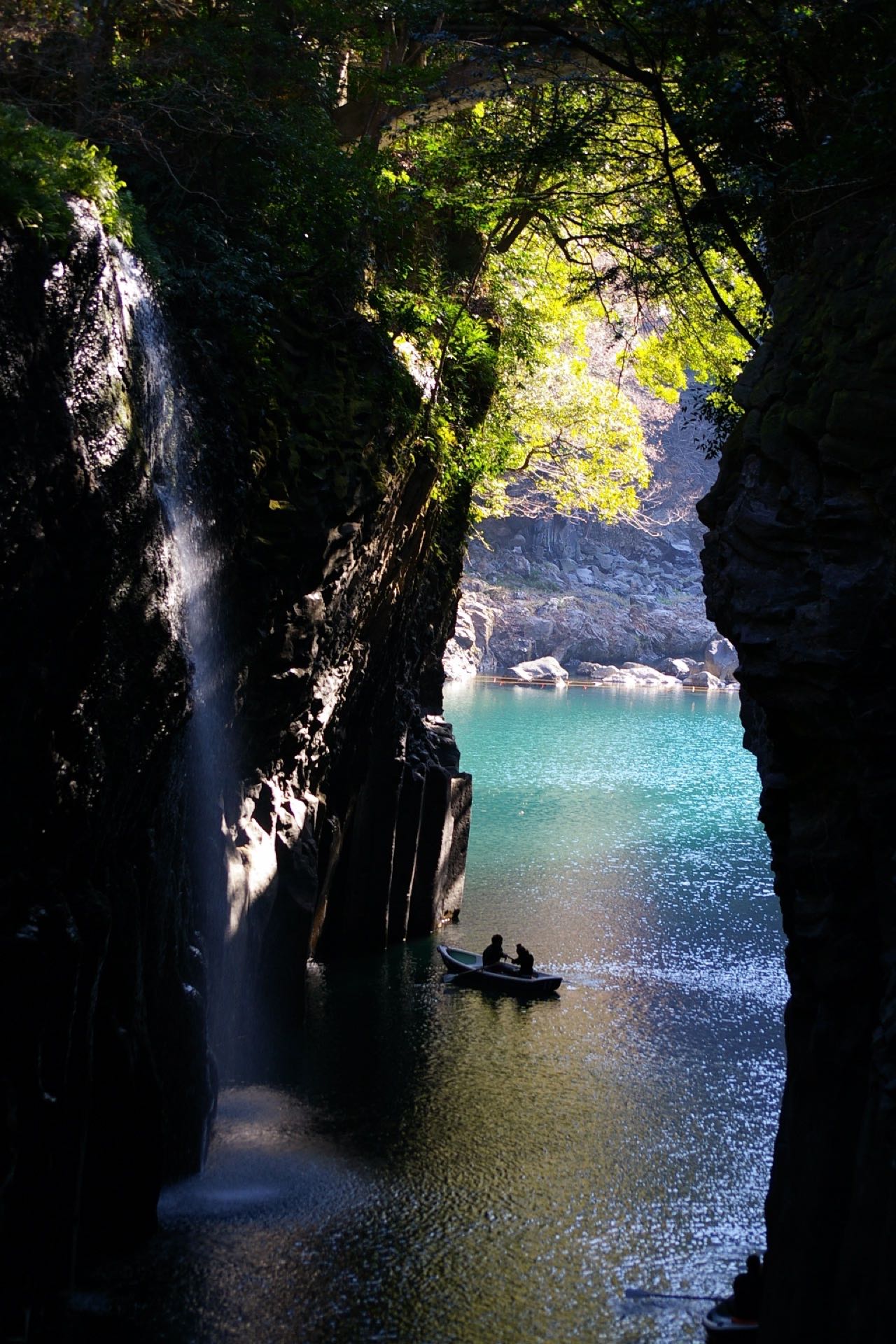 Takachiho Gorge, columnar basalt cliffs and waterfall, Miyazaki Prefecture, Japan