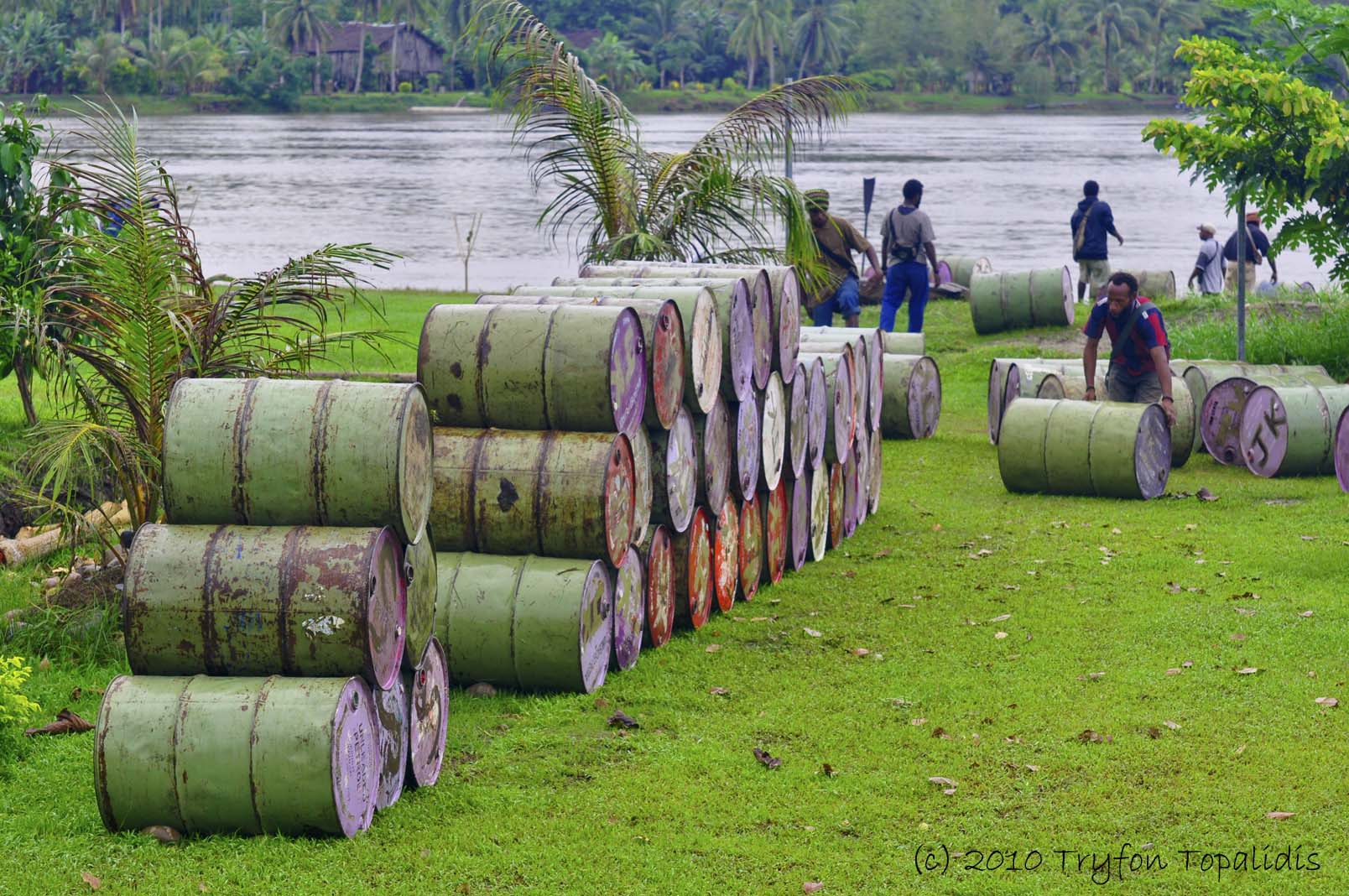 Fuel unloading at Pagwi, the main access point to the Middle Sepik River