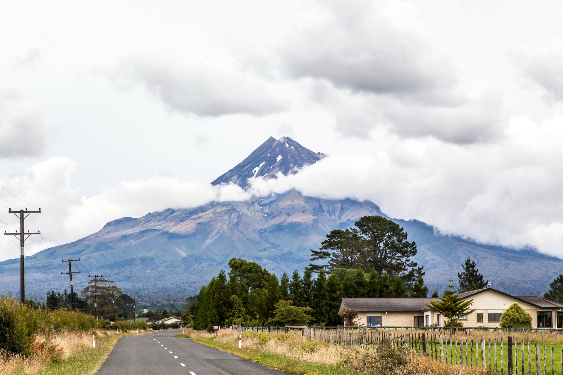 Mount Taranaki, symmetrical dormant volcano, New Zealand