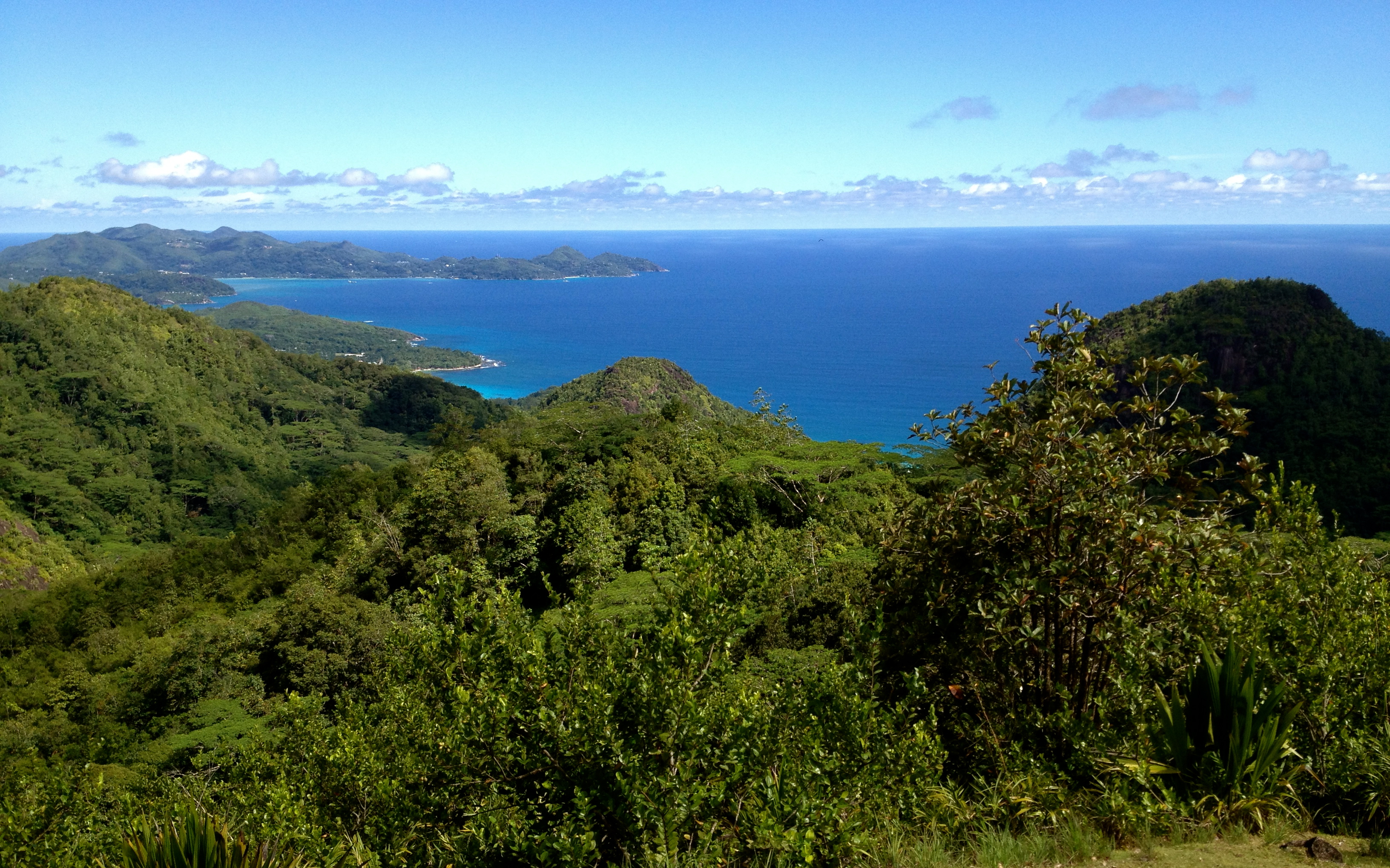 Panoramic view over Mahé's west coast from the Mission Lodge Lookout viewpoint, Seychelles
