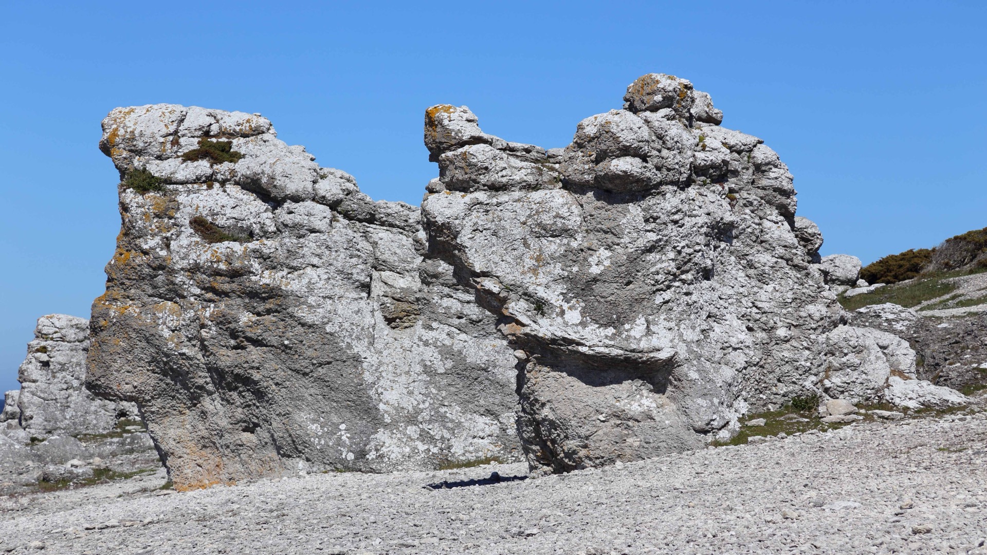 Langhammars raukar limestone sea stacks, Fårö, Sweden