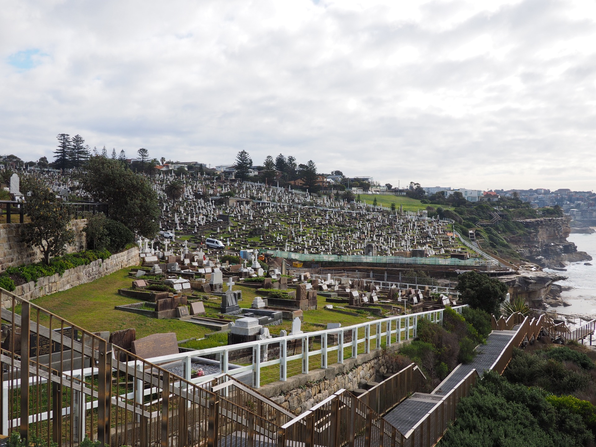 Waverley Cemetery and the boardwalk for the Bondi to Coogee Coastal Walk, Sydney, Australia