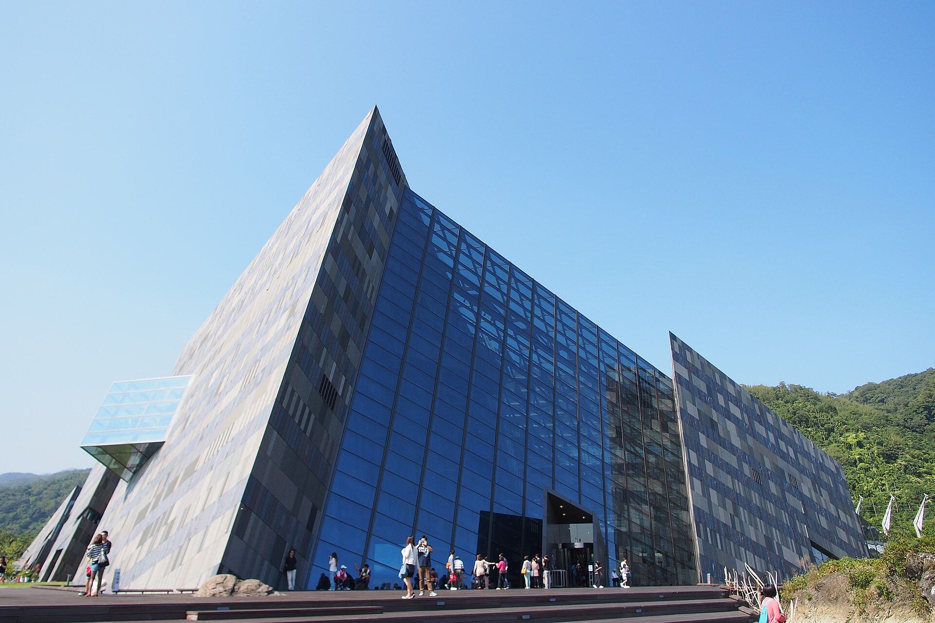 The wedge-shaped Lanyang Museum rising from its wetland site at Toucheng, Yilan, Taiwan