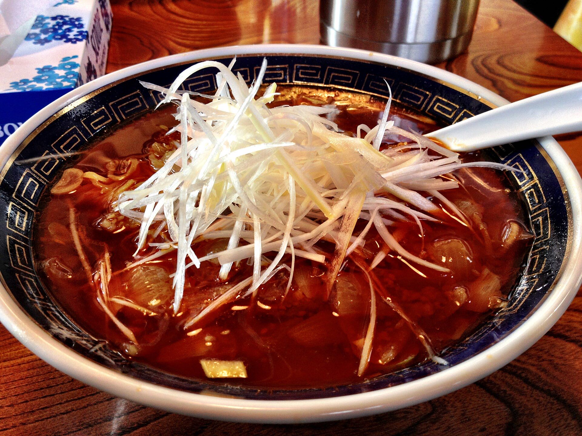 A bowl of Katsuura tantanmen, the local chilli-oil ramen variant, Chiba, Japan