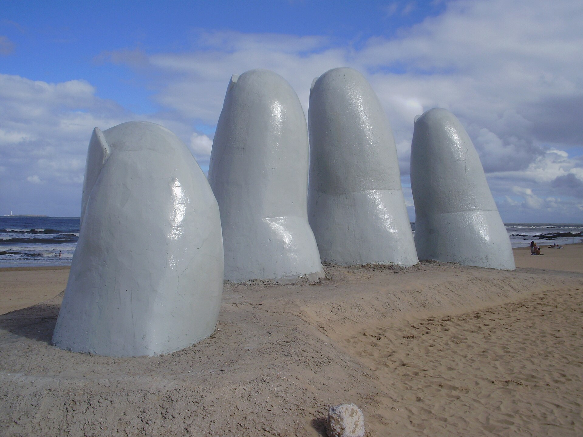 La Mano de Punta del Este, the five-fingered hand sculpture on Playa Brava, Uruguay
