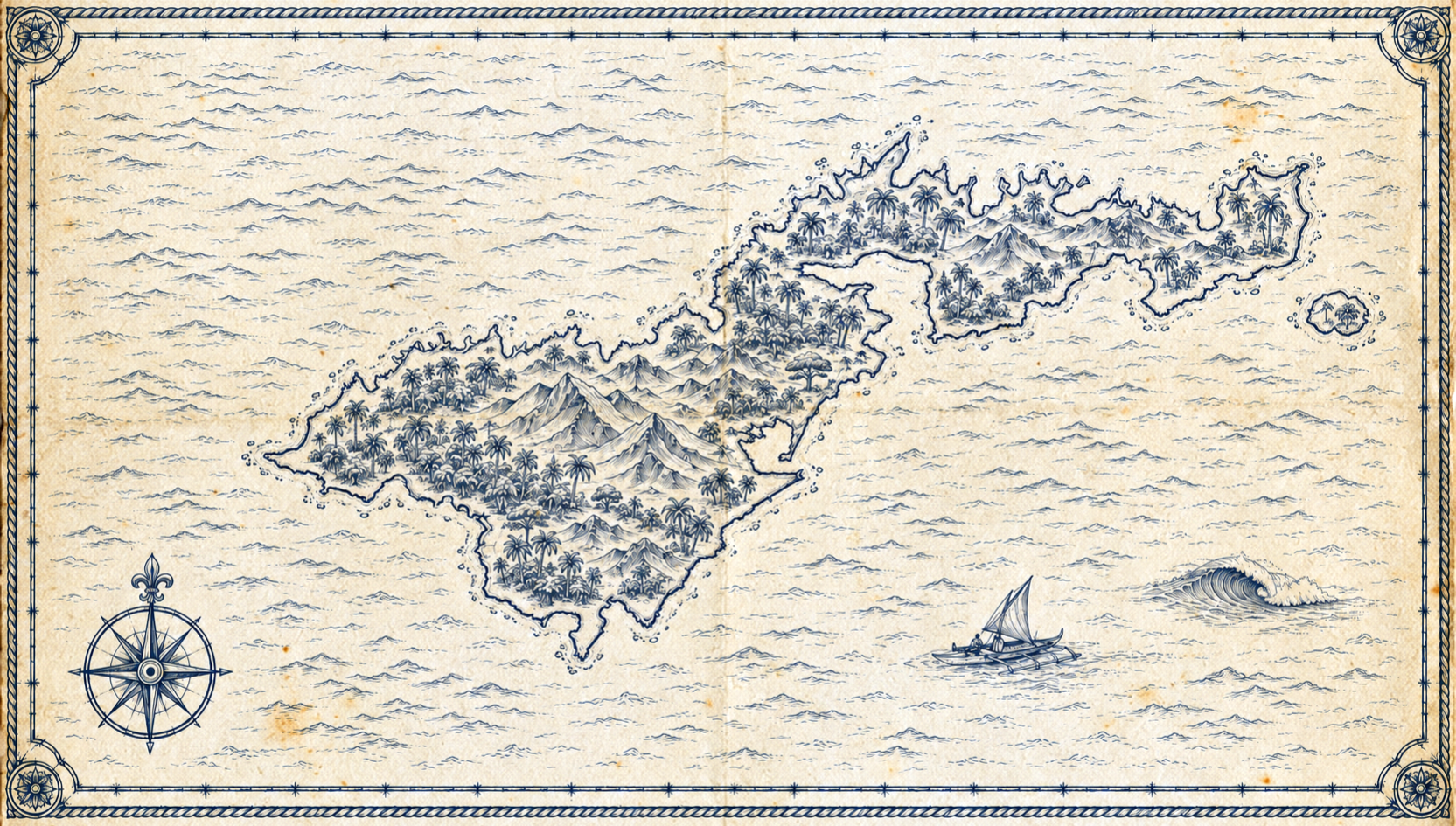 Illustrated map of American Samoa, in the style of an antique nautical chart.