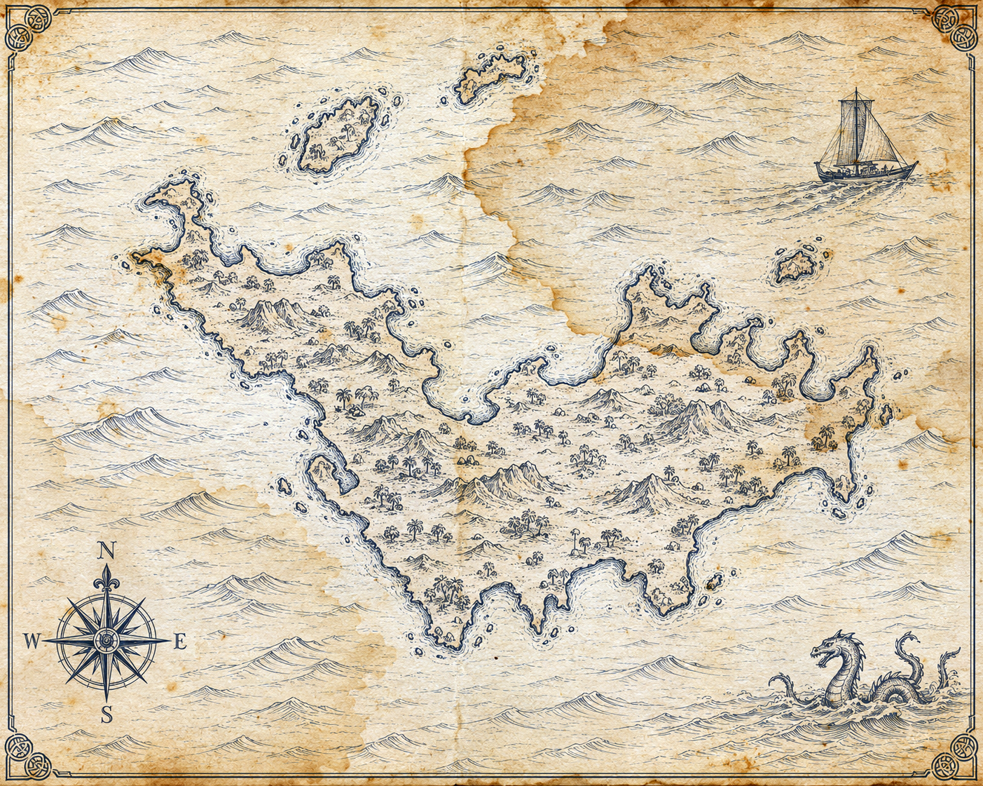 Illustrated burgundy-ink map of Saint Barth&eacute;lemy, in the style of an antique nautical chart.