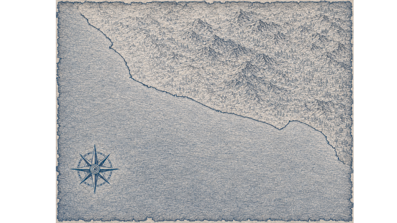 Illustrated navy-and-parchment map of Colima & Michoacán, in the style of an antique nautical chart.