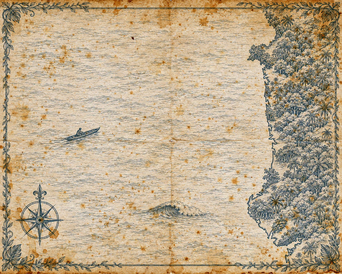 Illustrated deep-teal-ink map of Colombia's Choc&oacute; coast, in the style of an antique nautical chart.