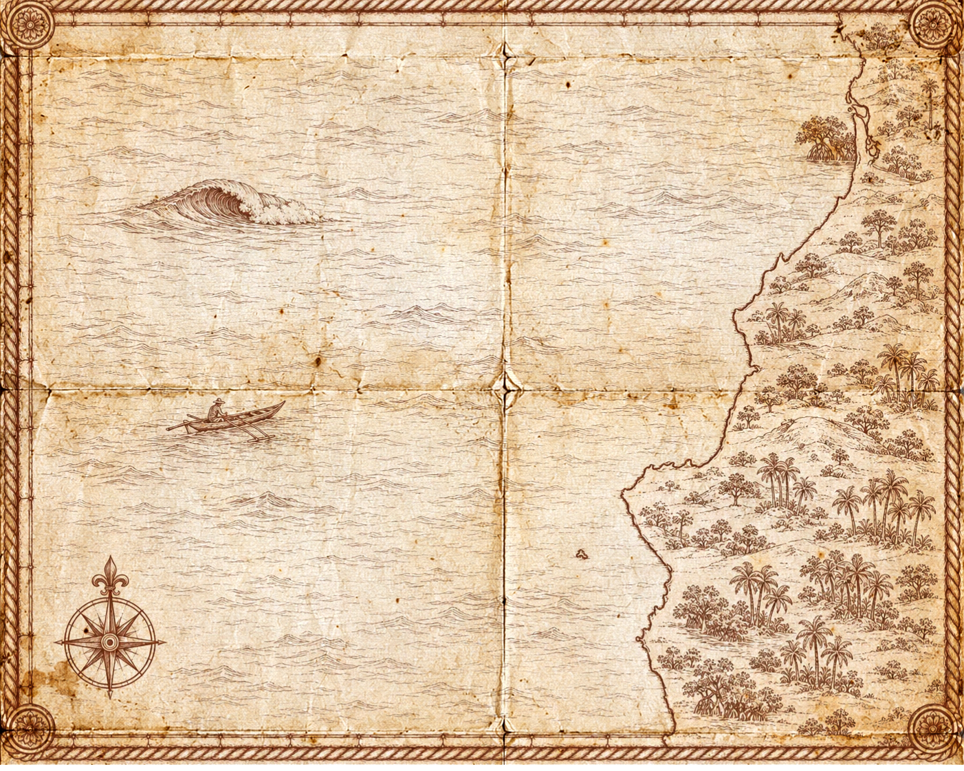 Illustrated rust-brown-ink map of Ecuador, in the style of an antique nautical chart.