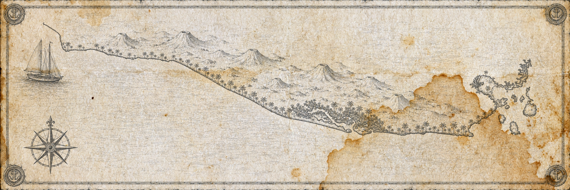 Illustrated navy-and-parchment map of El Salvador's Pacific coast, in the style of an antique nautical chart.