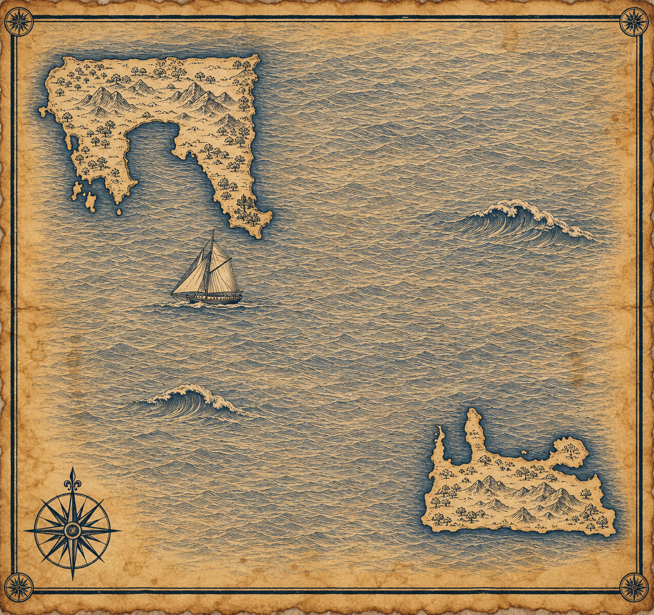 Illustrated ink-on-parchment map of the Western Peloponnese and West Crete, in the style of an antique nautical chart.