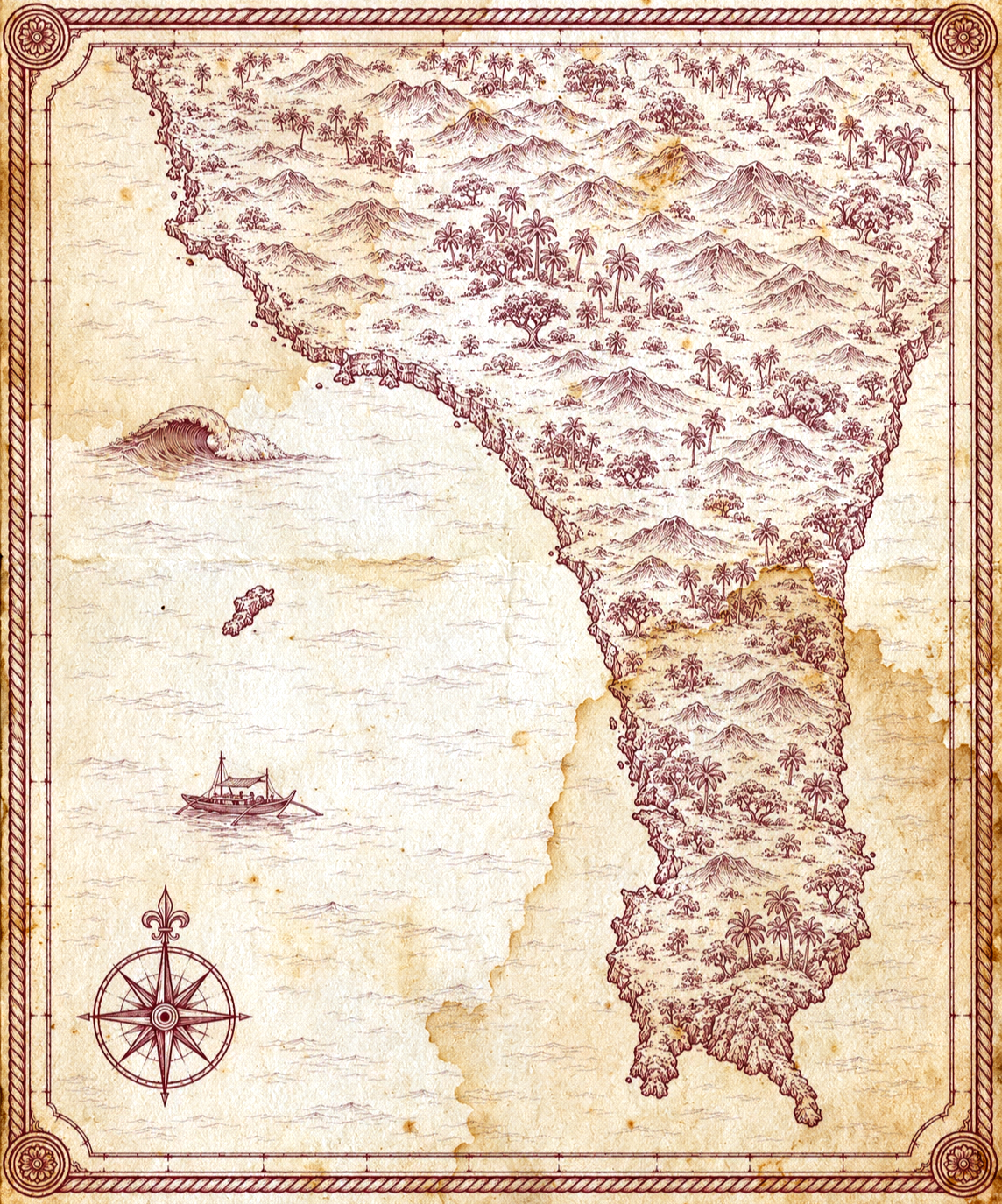 Illustrated map of Kenting and the Hengchun Peninsula, in the style of an antique nautical chart.