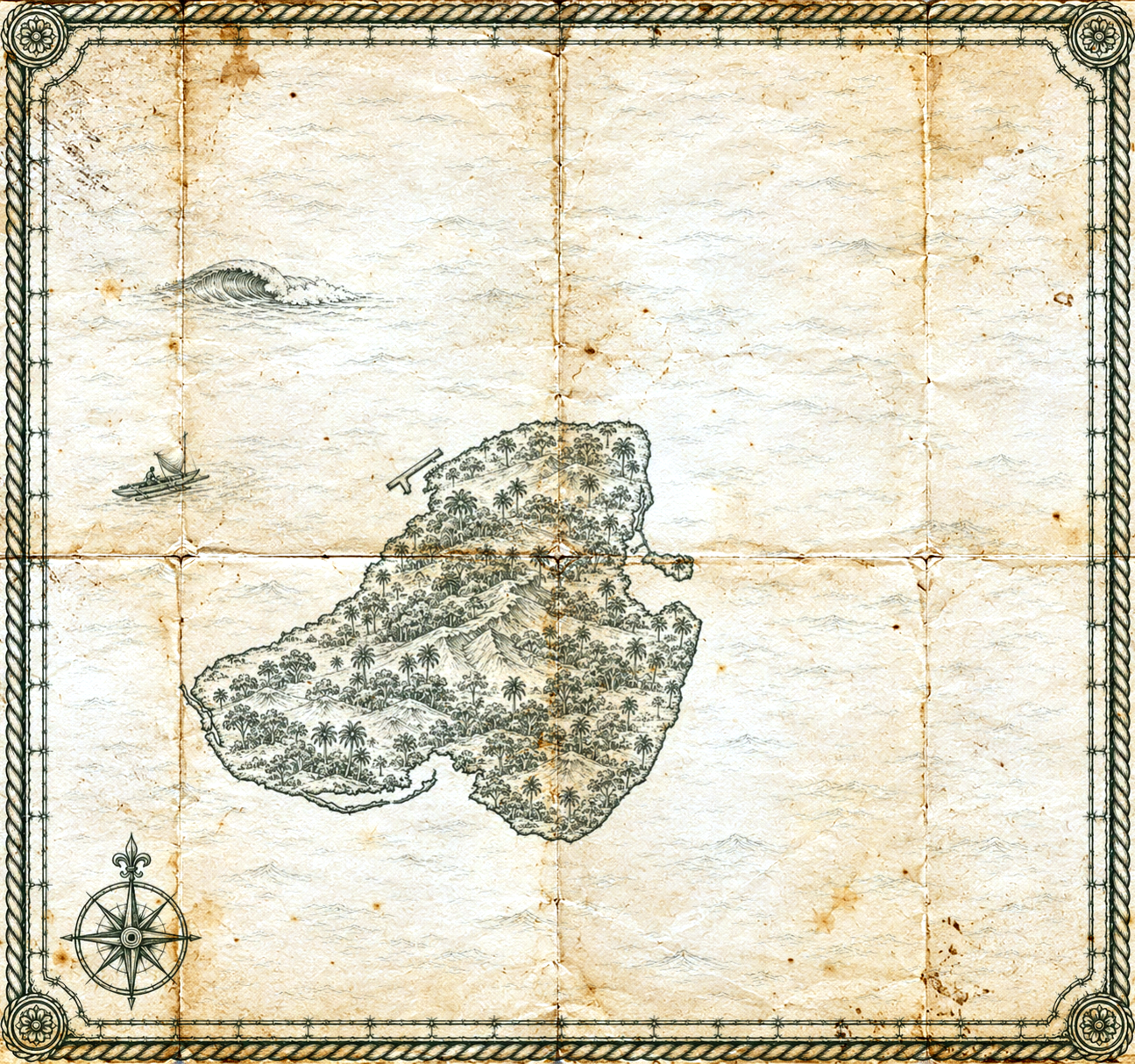 Illustrated map of Kosrae, in the style of an antique nautical chart.