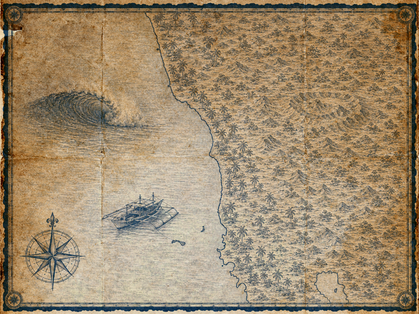 Illustrated navy-and-parchment map of the Zambales coast around San Felipe and San Narciso, in the style of an antique nautical chart.