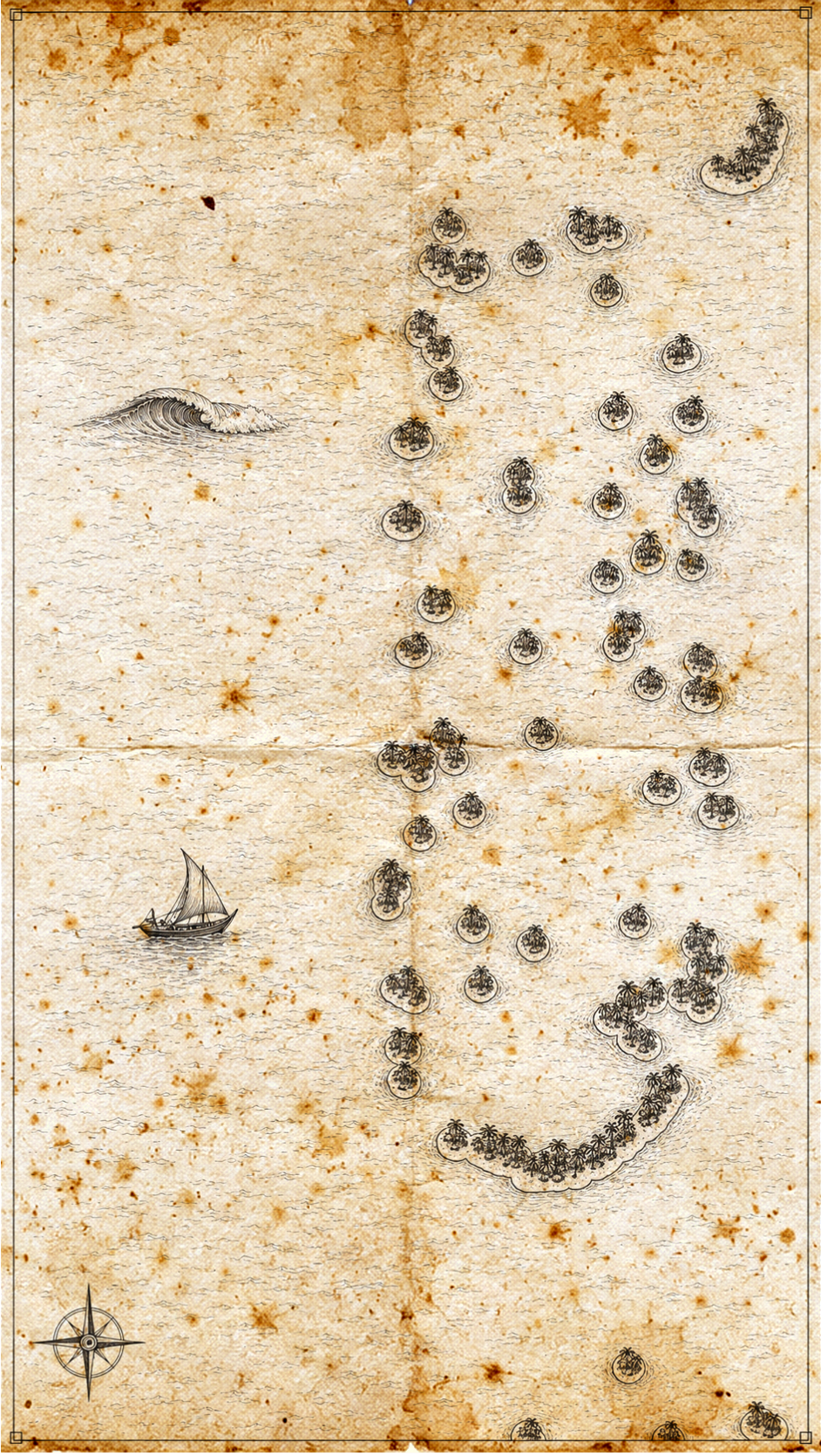 Illustrated map of Ari Atoll, in the style of an antique nautical chart.
