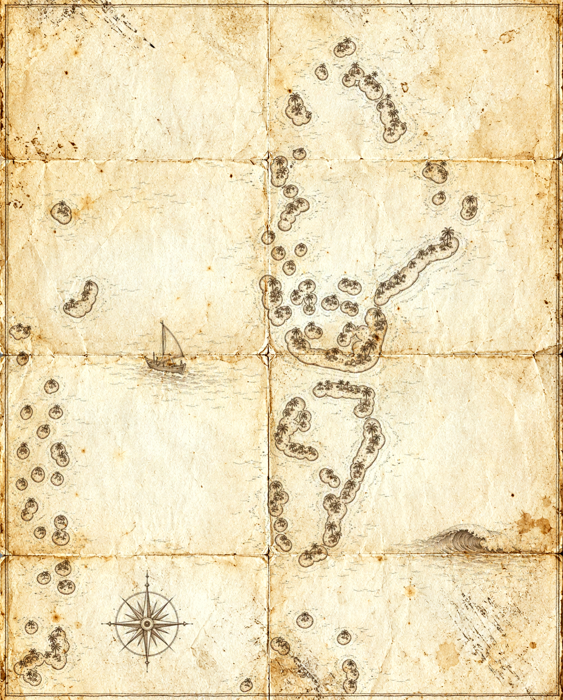 Illustrated map of the North Malé Atolls, in the style of an antique nautical chart.