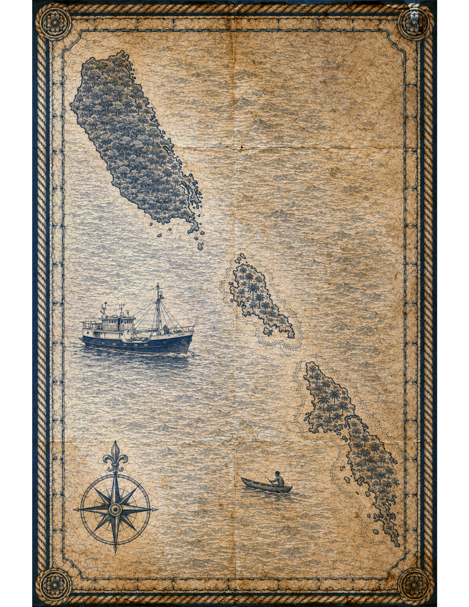 Illustrated navy-and-parchment map of the Mentawai Islands, in the style of an antique nautical chart.