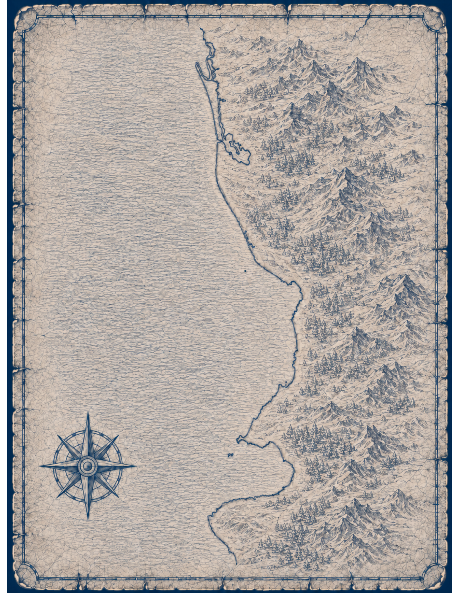 Illustrated navy-and-parchment map of the Sinaloa & Nayarit coast, in the style of an antique nautical chart.