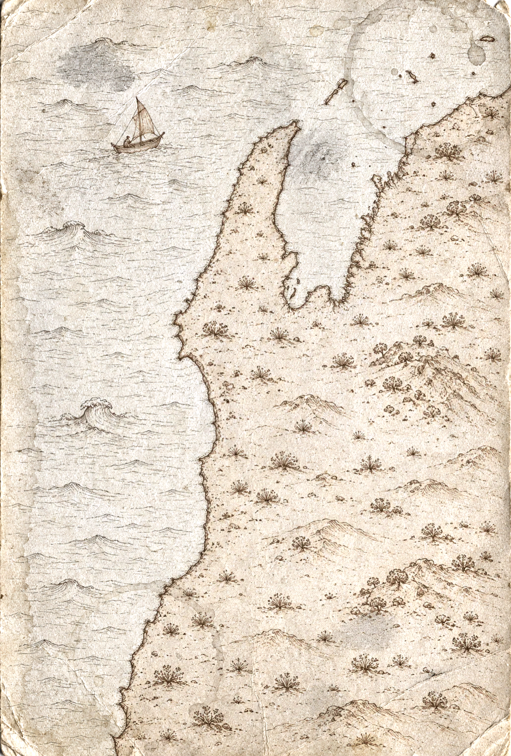 Illustrated map of Ningaloo and the Coral Coast, in the style of an antique nautical chart.
