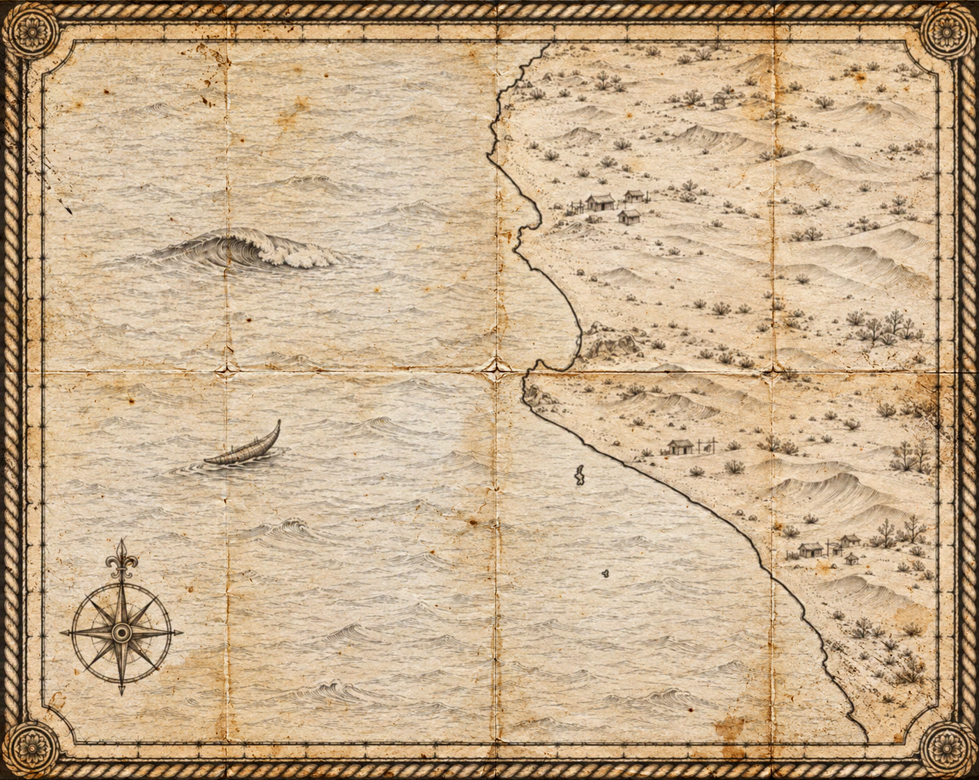 Illustrated sepia-brown-ink map of North Peru, in the style of an antique nautical chart.