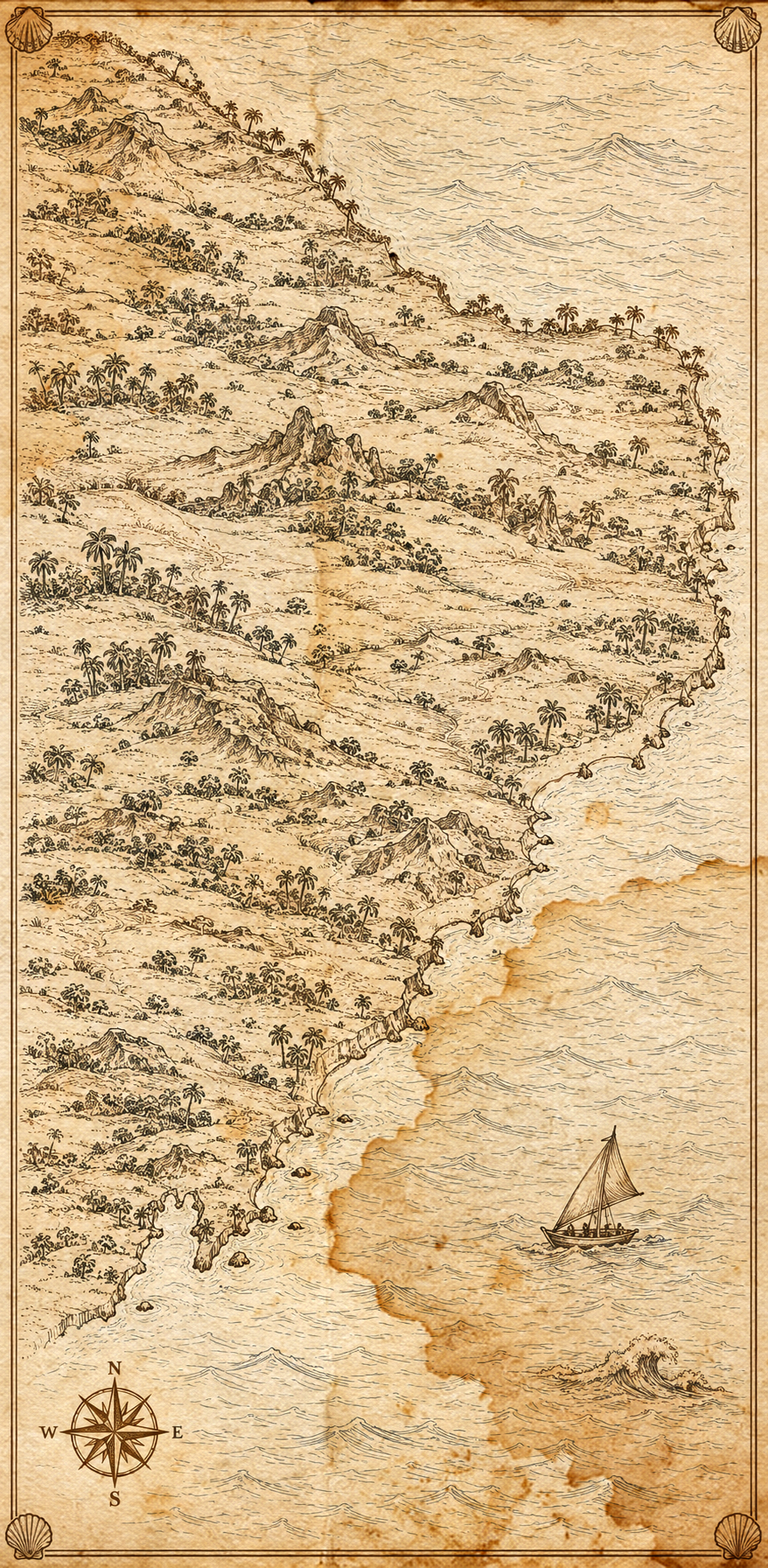 Illustrated amber-ochre-ink map of Northeast Brazil, in the style of an antique nautical chart.