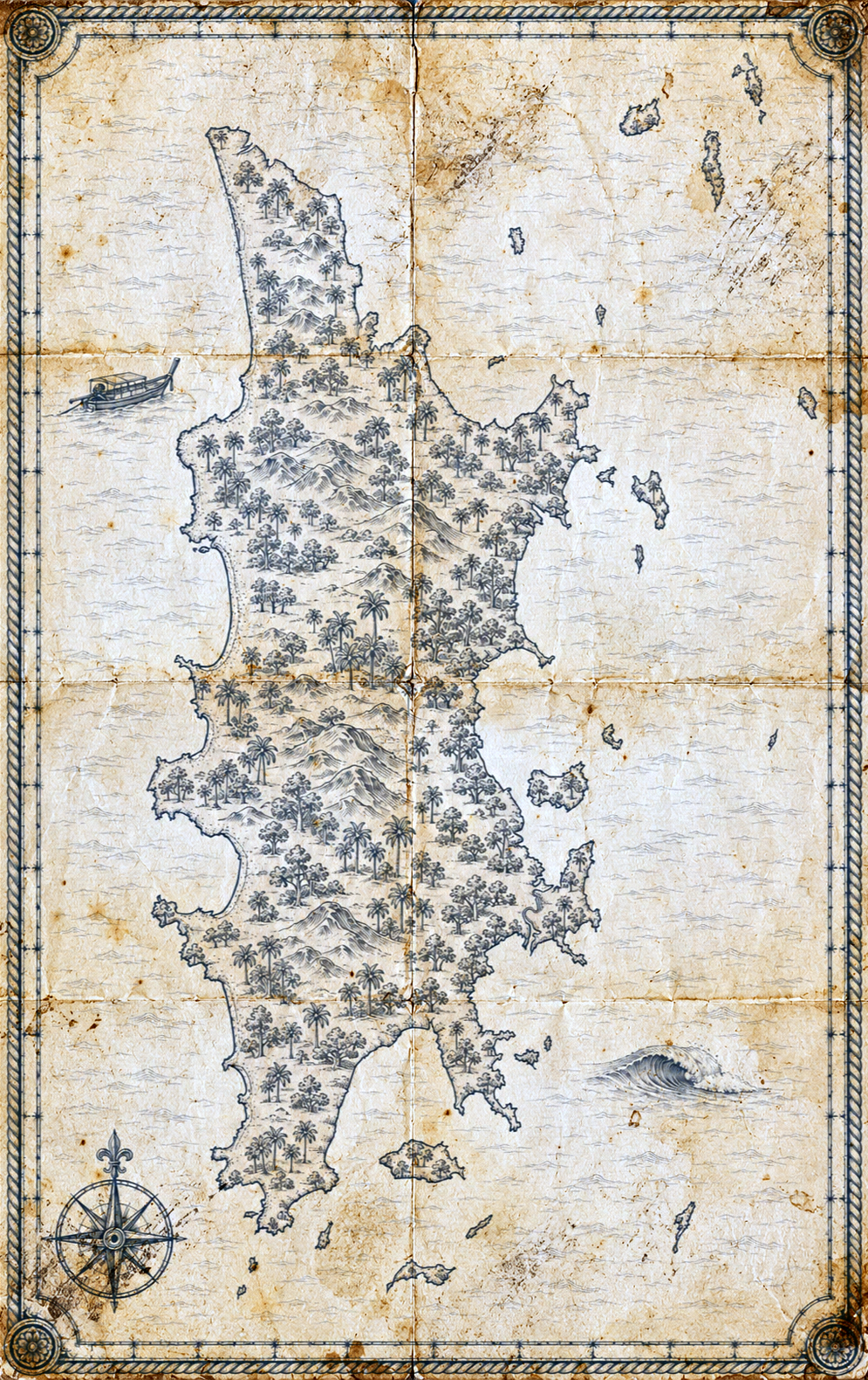 Illustrated map of Phuket and the Andaman coast, in the style of an antique nautical chart.