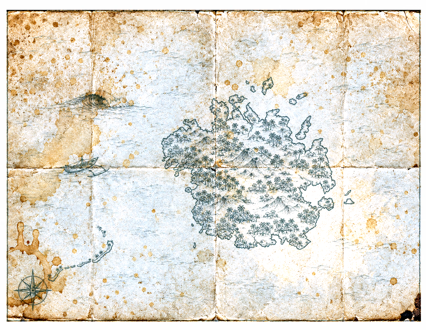 Illustrated map of Pohnpei, in the style of an antique nautical chart.