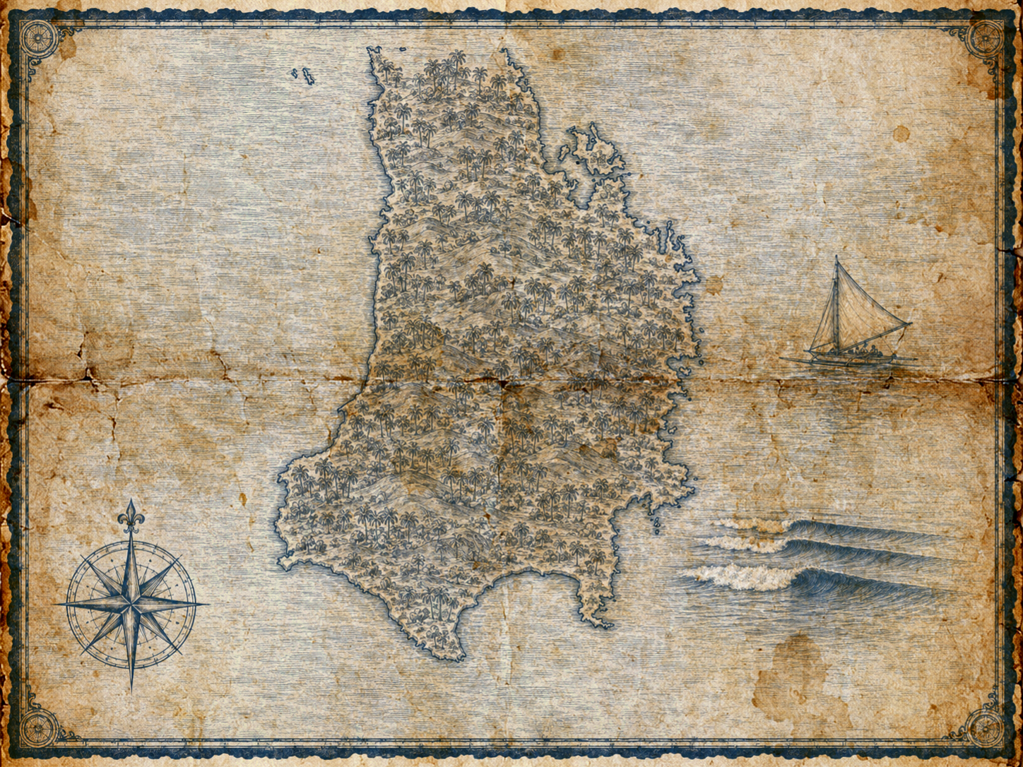 Illustrated navy-and-parchment map of Catanduanes province around Puraran and Baras, in the style of an antique nautical chart.