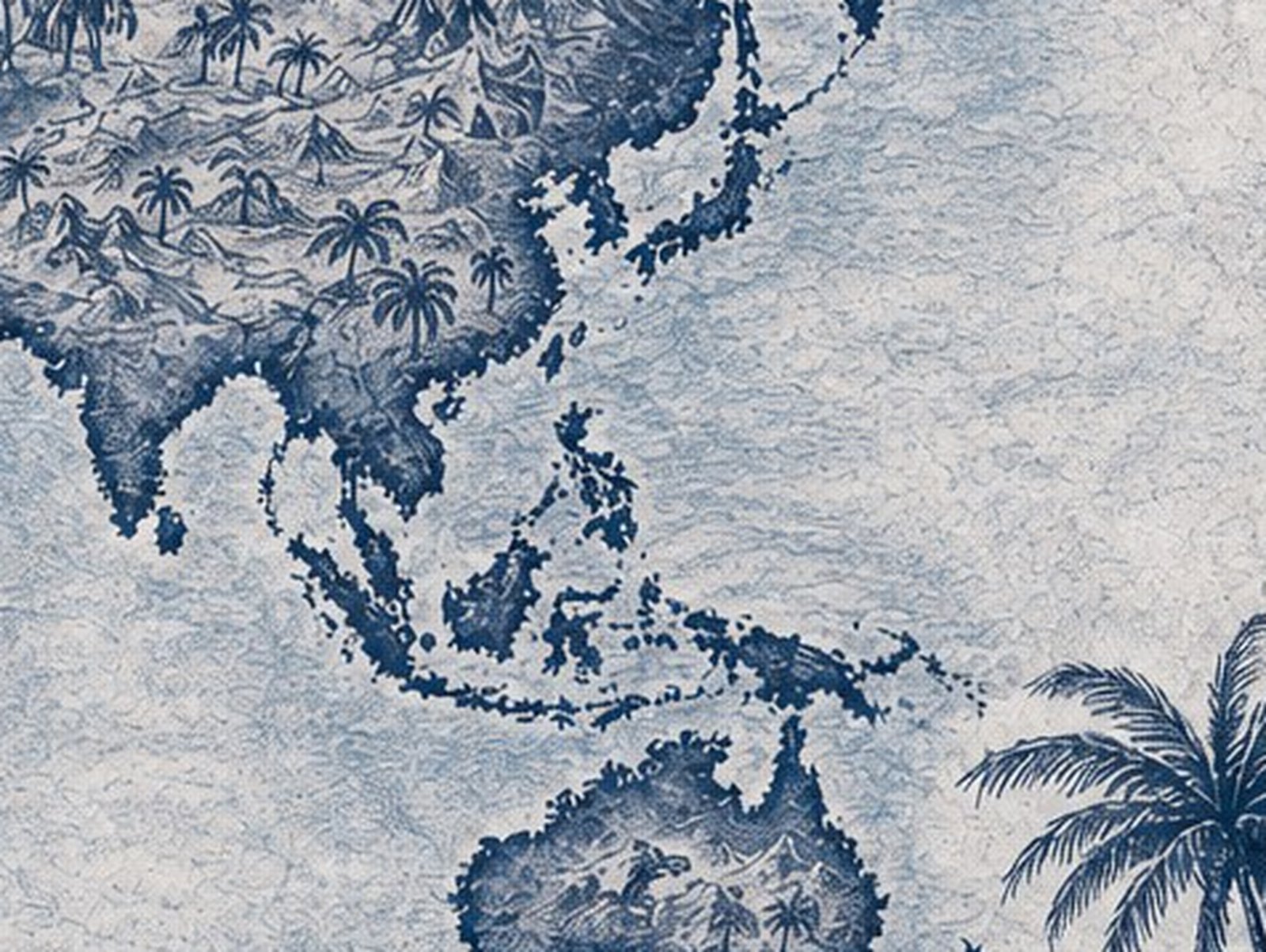 Illustrated navy-and-parchment map of Asia & Philippines, in the style of an antique nautical chart.