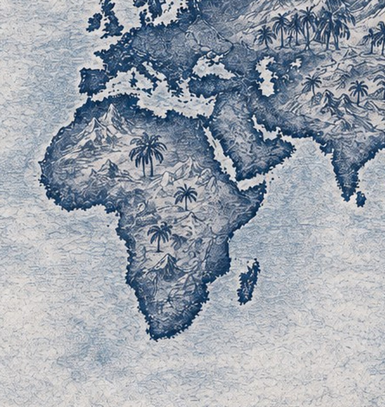 Illustrated navy-and-parchment map of Europe & Africa, in the style of an antique nautical chart.