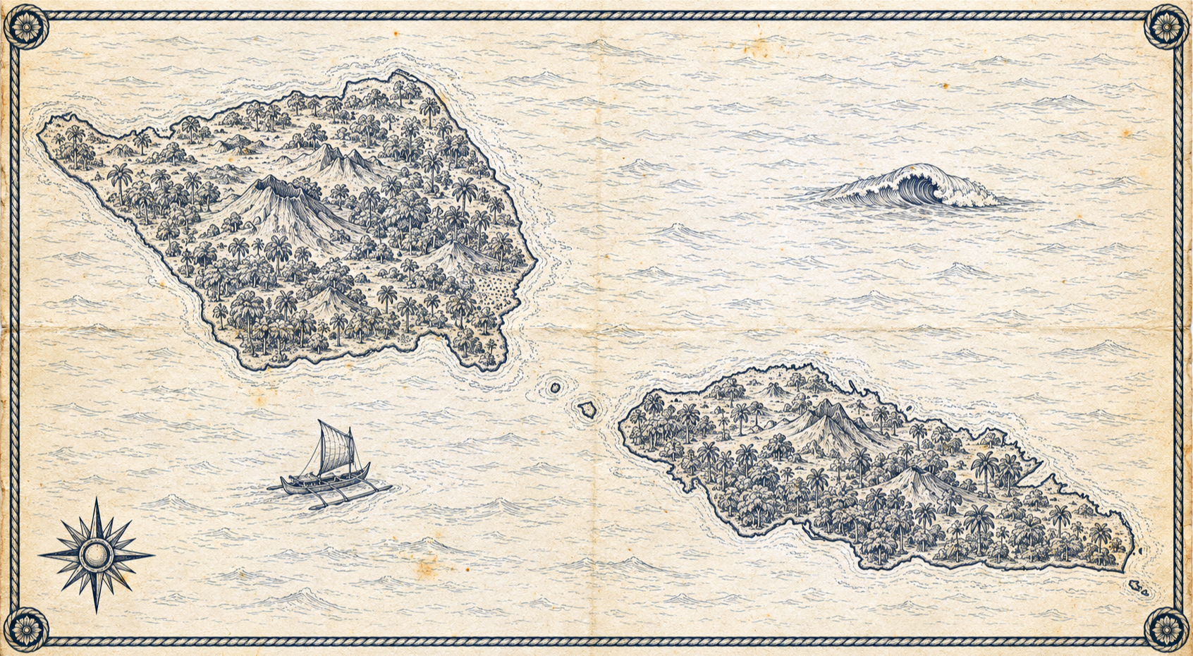 Illustrated map of Samoa, in the style of an antique nautical chart.