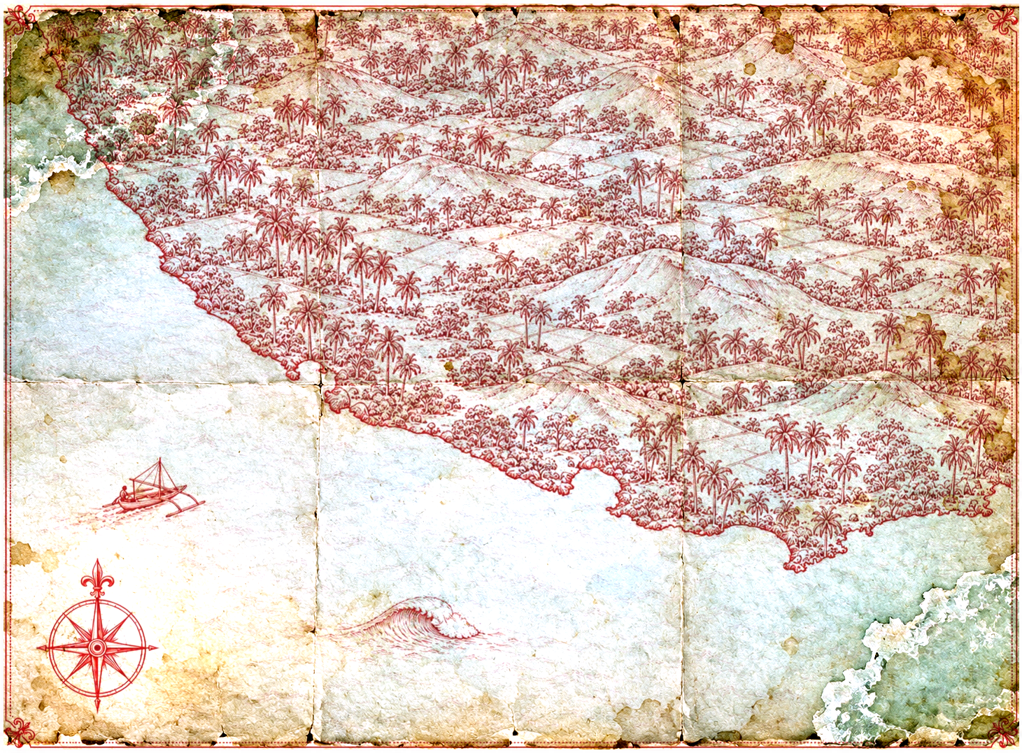 Illustrated map of Sri Lanka's south coast, in the style of an antique nautical chart.