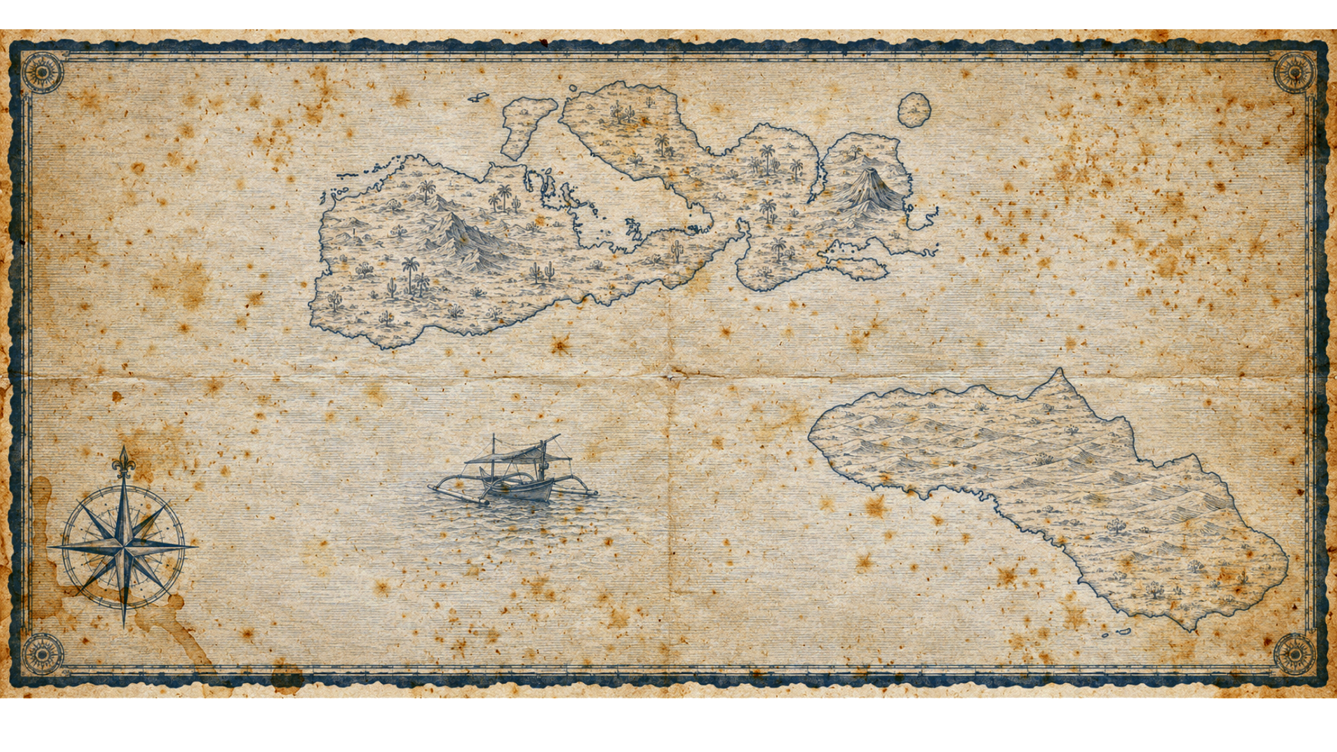 Illustrated navy-and-parchment map of Sumbawa and Sumba, in the style of an antique nautical chart.