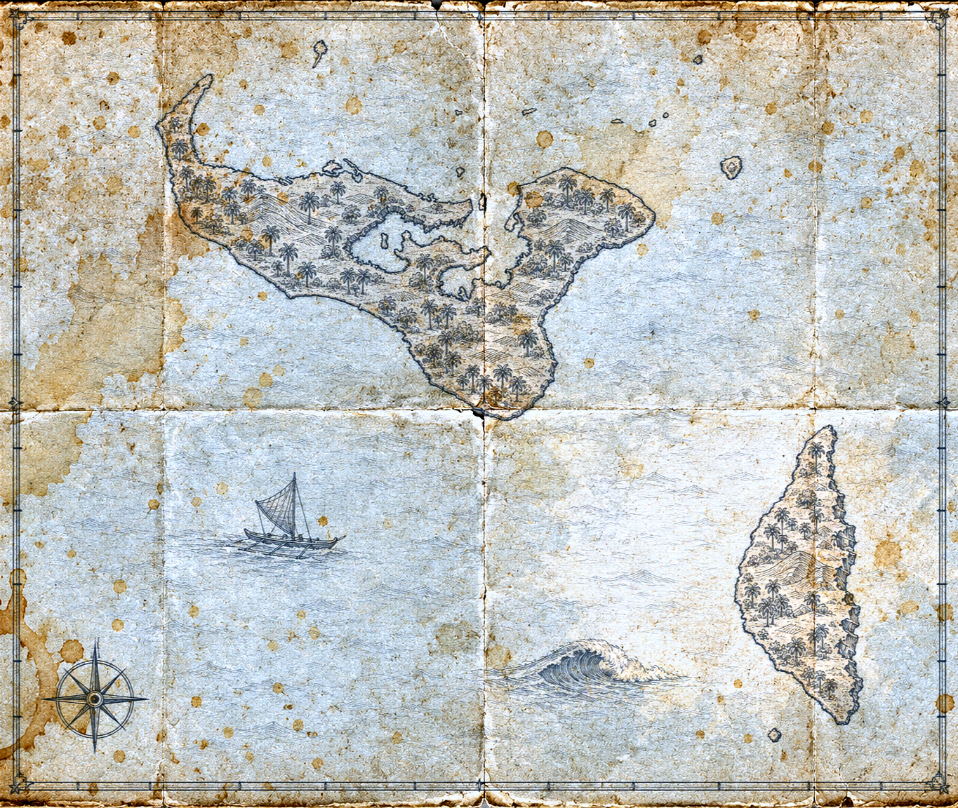 Illustrated map of Tonga, in the style of an antique nautical chart.