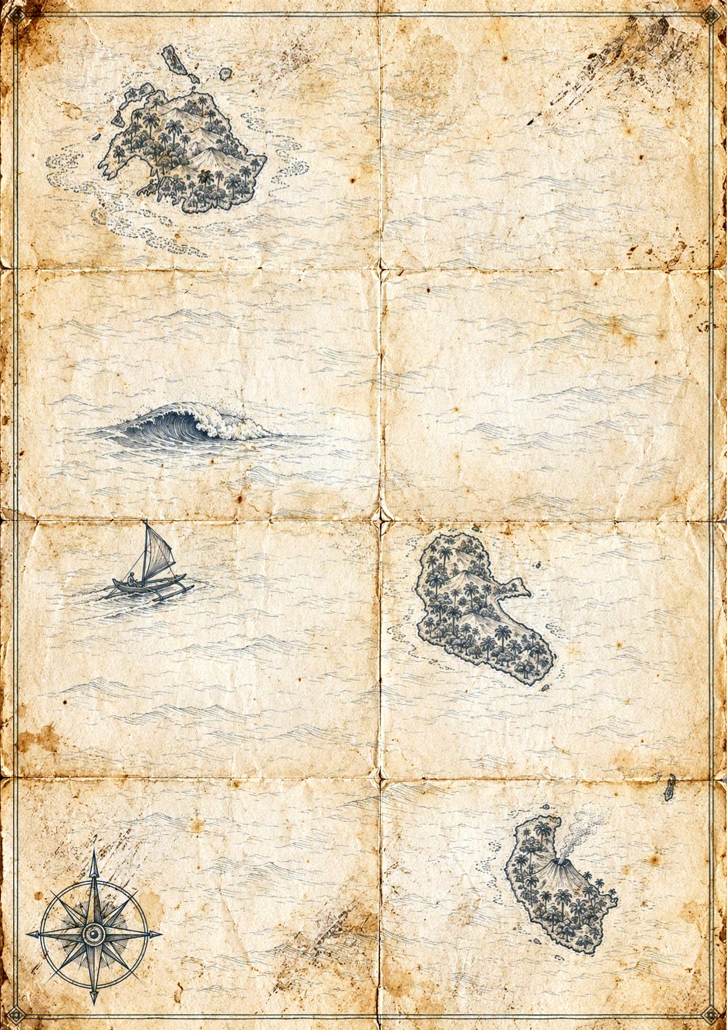 Illustrated map of Vanuatu, in the style of an antique nautical chart.