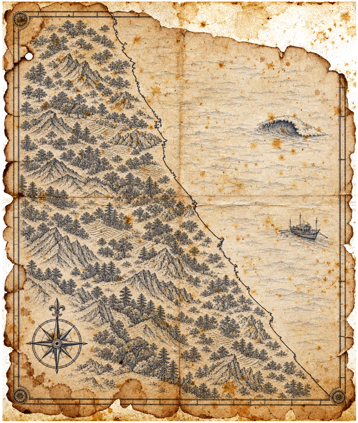 Illustrated map of Yangyang and Sokcho, in the style of an antique nautical chart.