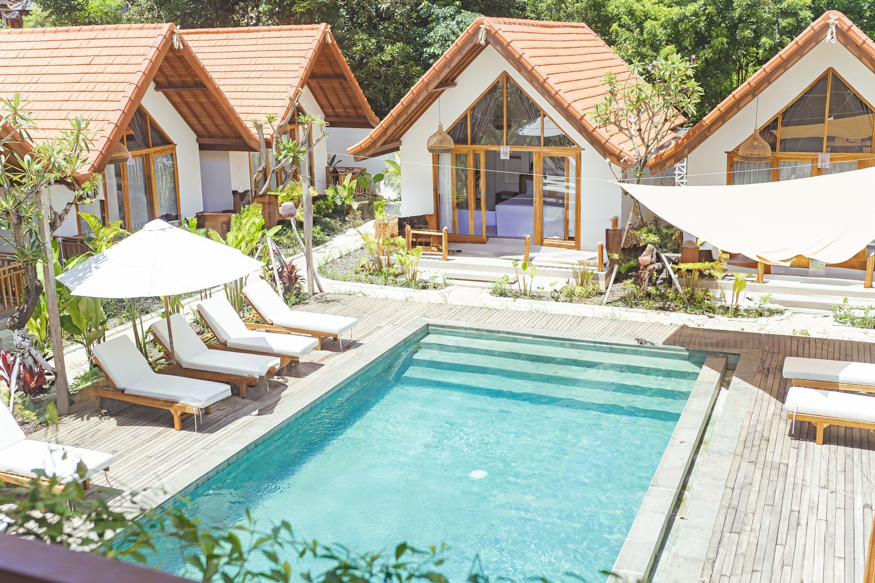 Pool and lounge area at CARI Surf Camp