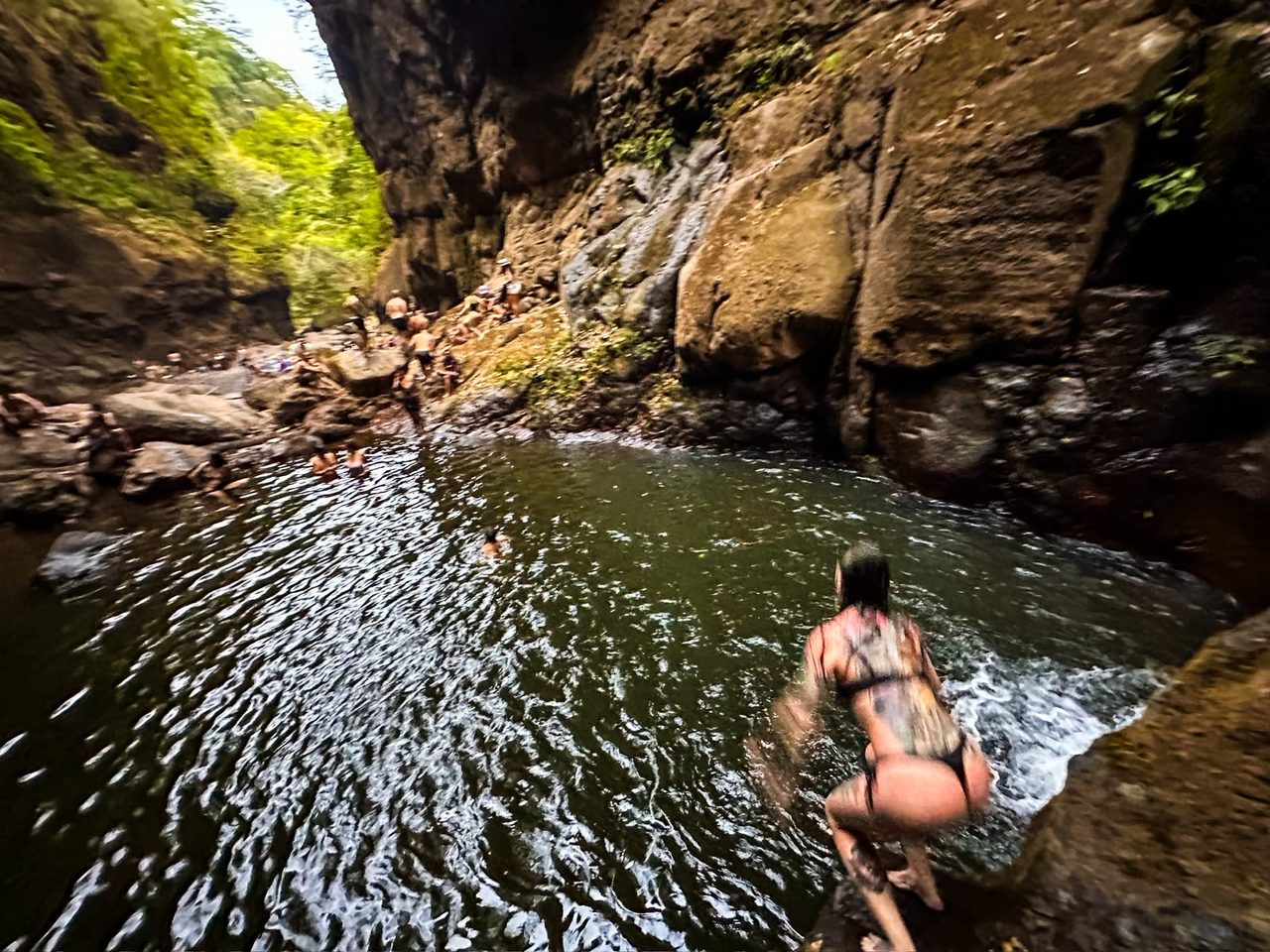 Waterfall canyon jump on a Litoral Surf Trips outing