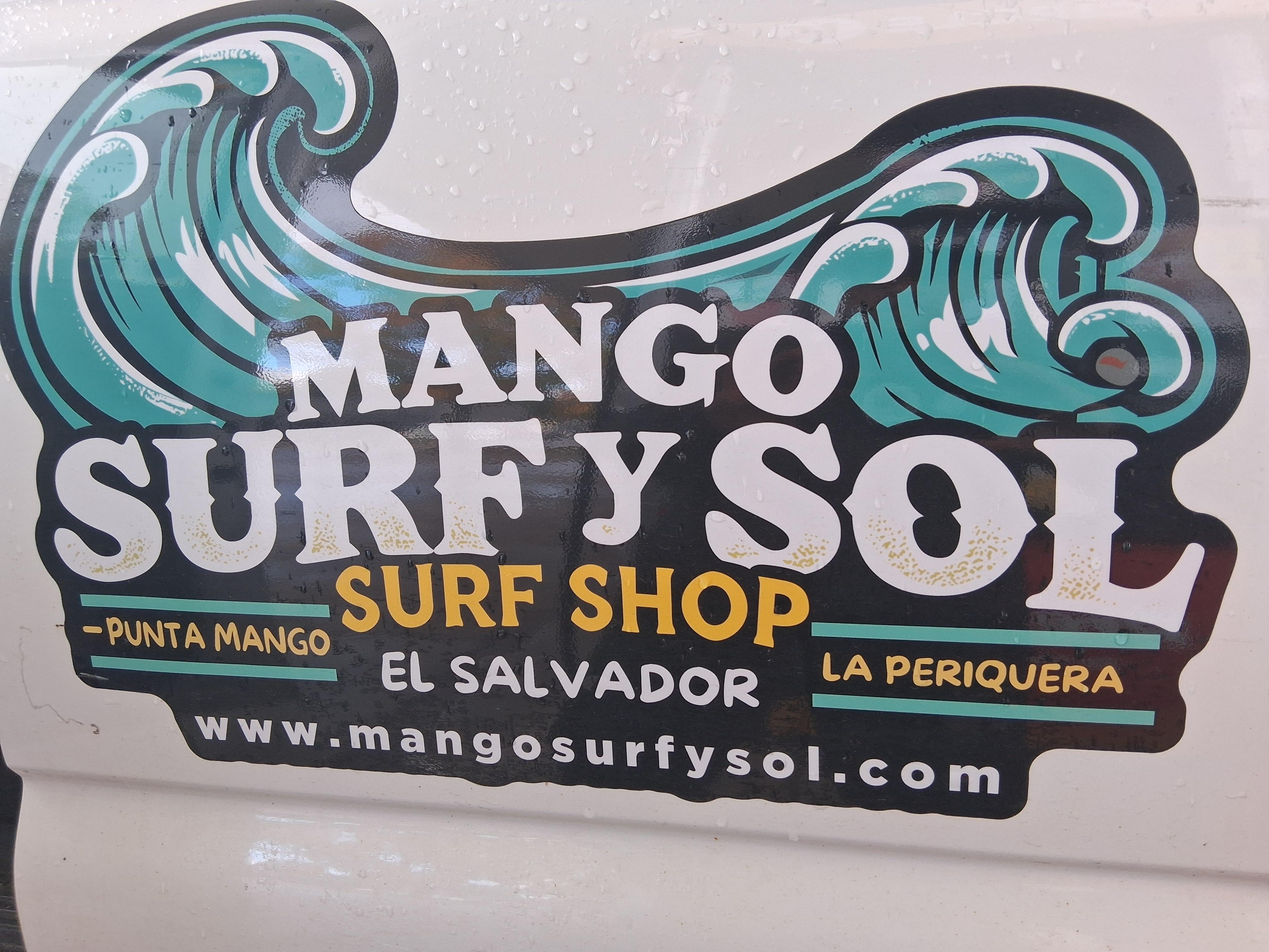 Mango Surf y Sol shop sign and mural, Punta Mango