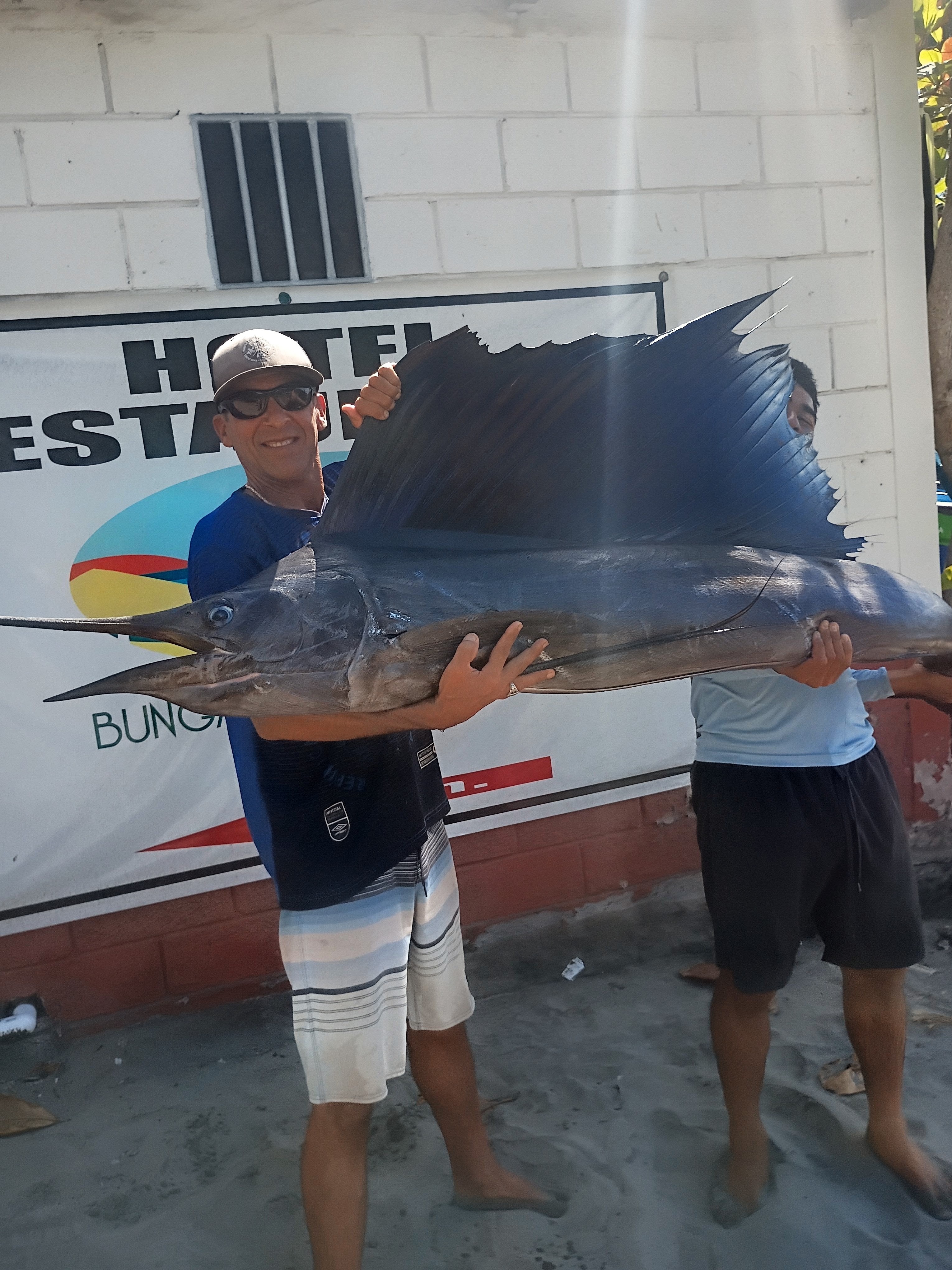 A sailfish caught on a Mango Surf y Sol fishing trip