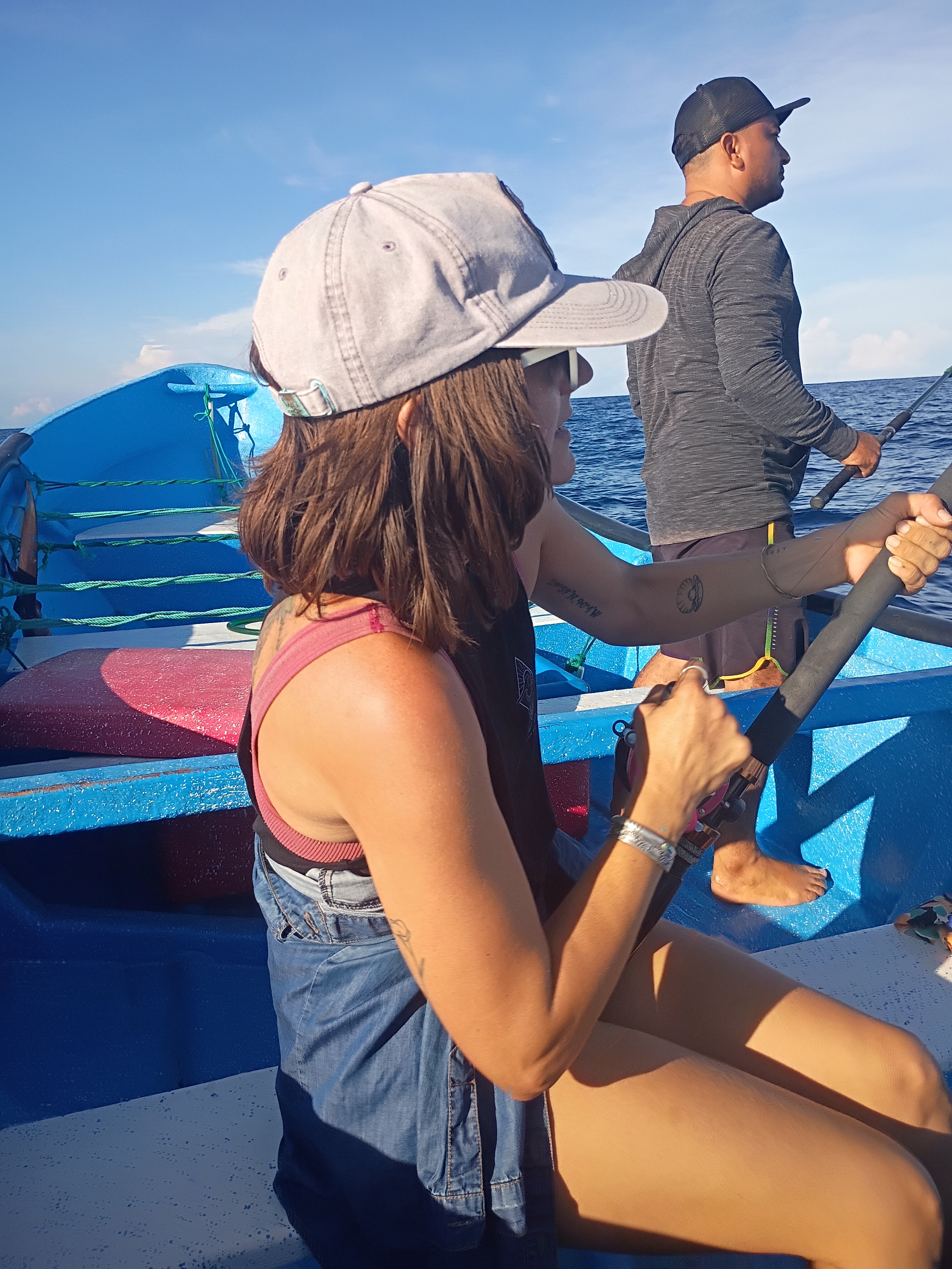 Guests fishing off a Mango Surf y Sol panga near Punta Mango